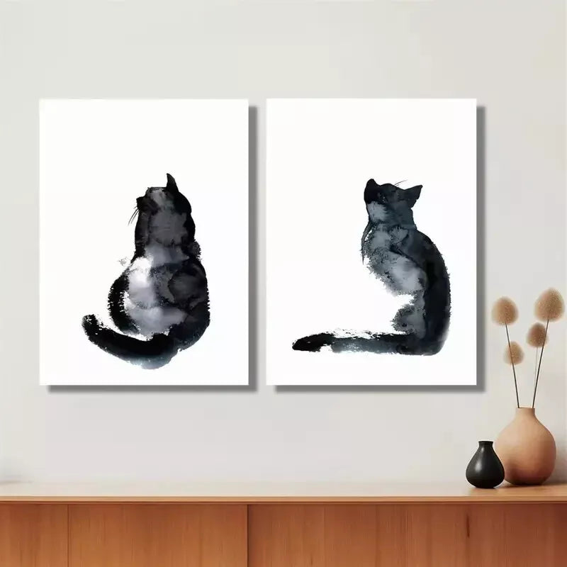 2PCS Minimalist Cat Art Canvas Framed 50x75cm - High Quality Cat Painting Wall Decor for Cat Lovers | Australian Made Ready-to-Hang Canvas Prints | Perfect for Living Room, Bedroom & Office Decoration