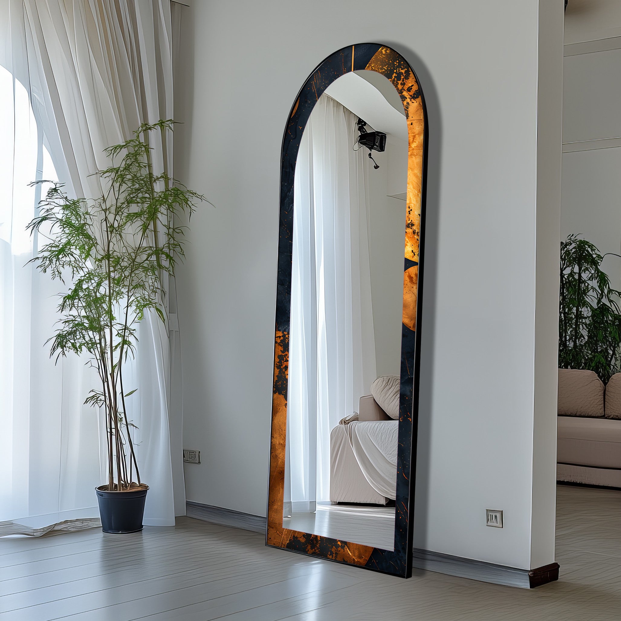 Black and Gold Marble Full Length Floor Mirror - Elegant Standing Mirror for Bedroom, Living Room, or Entryway Decor