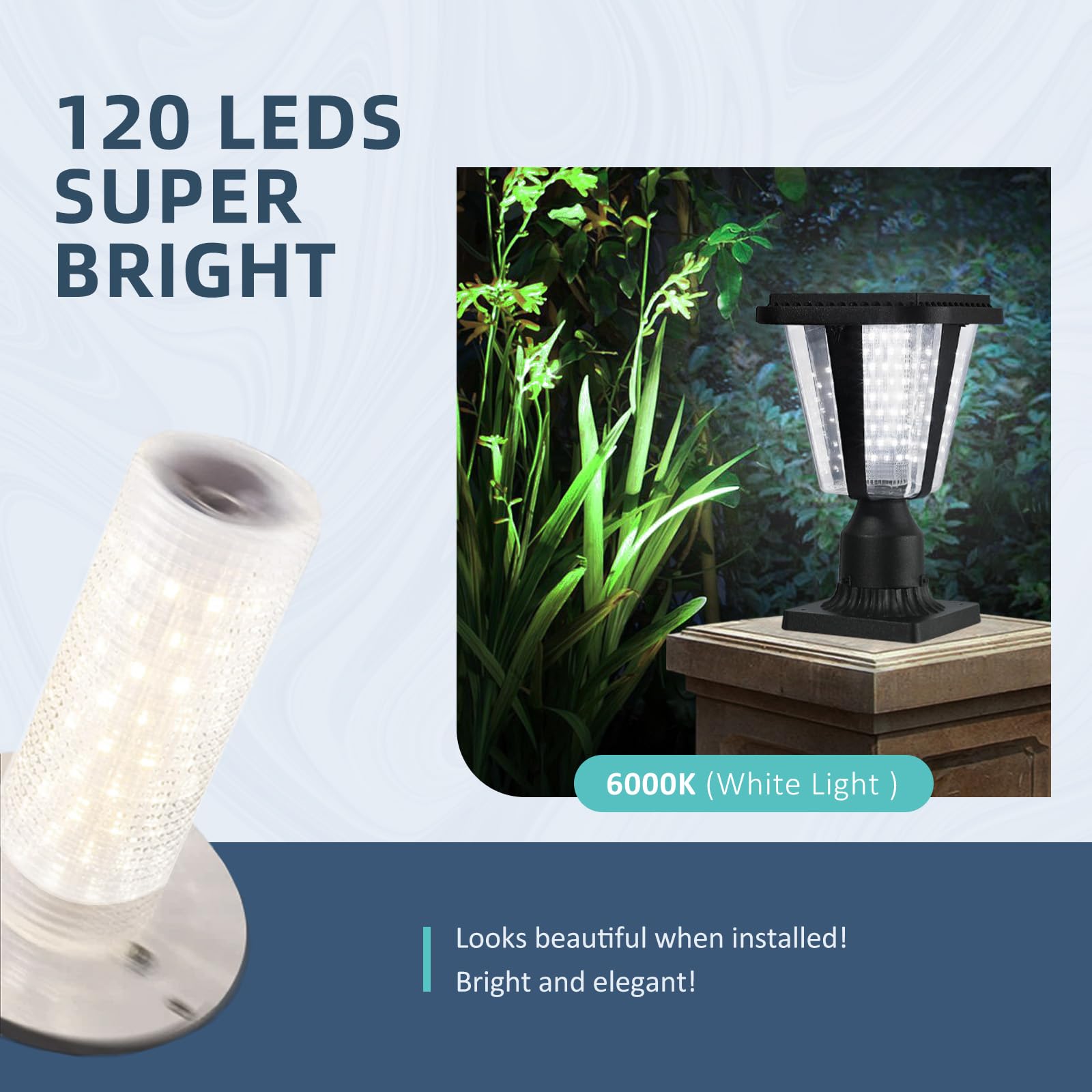 2 Pack Solar Post Light Fixture - 160LM Outdoor Solar Lamp with Pole/Pier Mount (6000K) | Dusk to Dawn Auto On/Off | Waterproof for Patio, Garden, Walkway, Driveway & Backyard Lighting