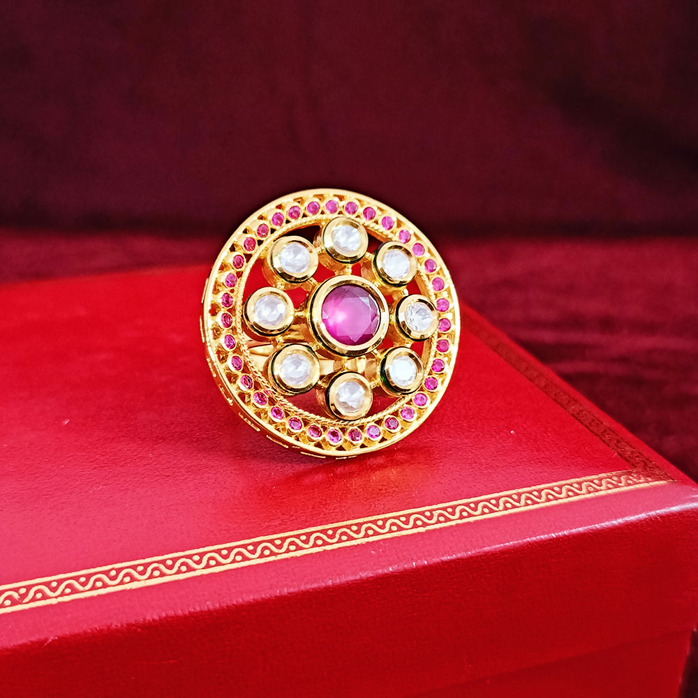 Elegant Gold Plated Royal Kundan Beaded Ring - Handmade Indian Jewelry for Women | Perfect for Weddings, Parties & Special Occasions