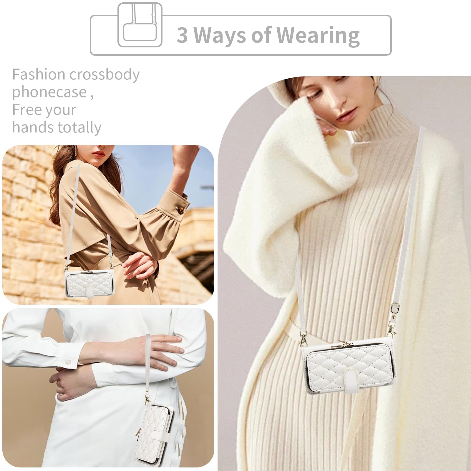 Premium PU Leather Wallet Case for Samsung Galaxy S24 Ultra 5G - Luxury Phone Cover with 9+ Card Slots, Wrist Strap & Crossbody Shoulder Strap - Zipper Purse Design - Perfect for Work, Travel & Everyday Use (White)