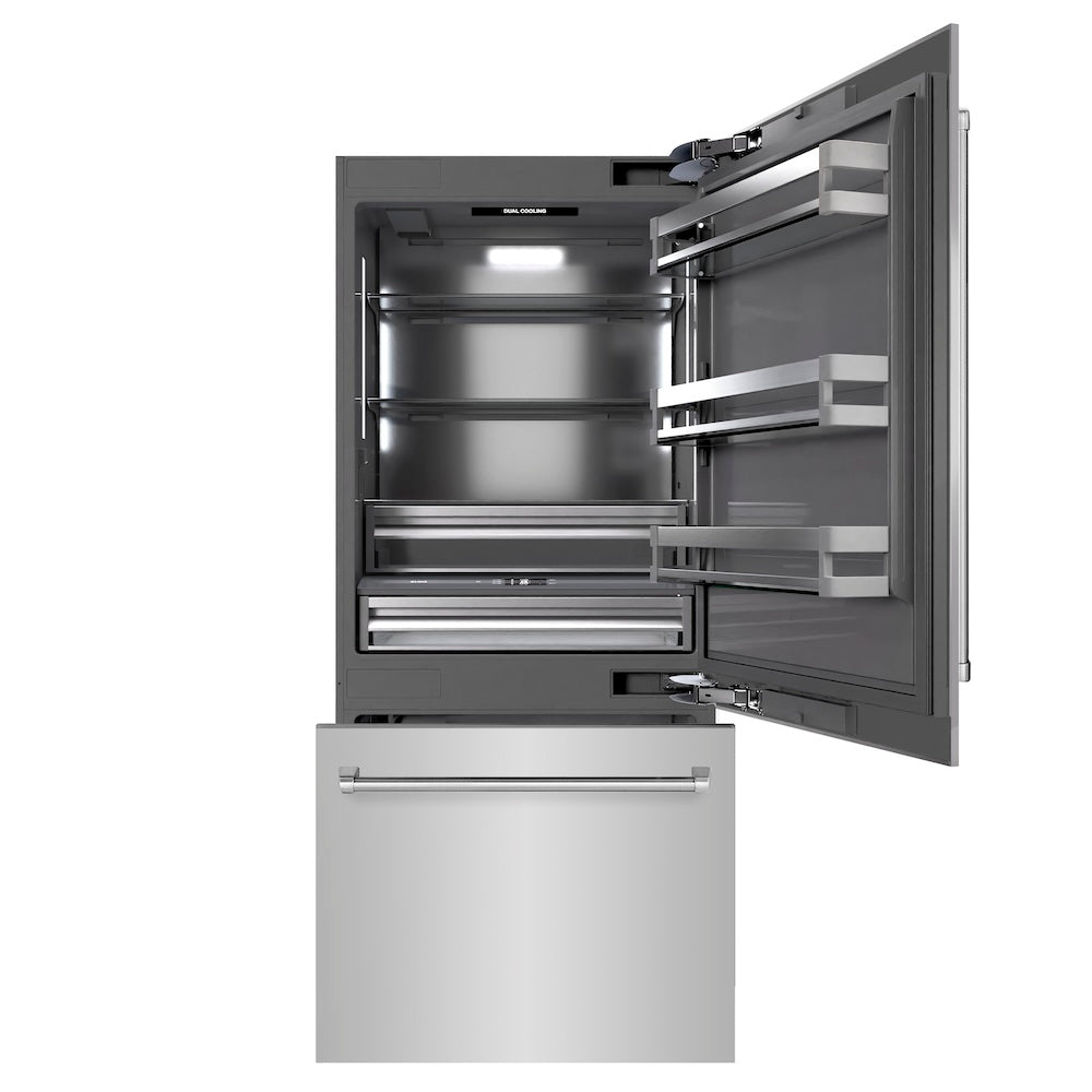 ZLINE 36 Inch 19.8 Cu Ft Built-In Bottom Freezer Refrigerator with Water Dispenser & Ice Maker - Stainless Steel Exterior & Graphite Gray Interior (GRBIT 304 36) - Perfect for Modern Kitchens & Open Concept Homes