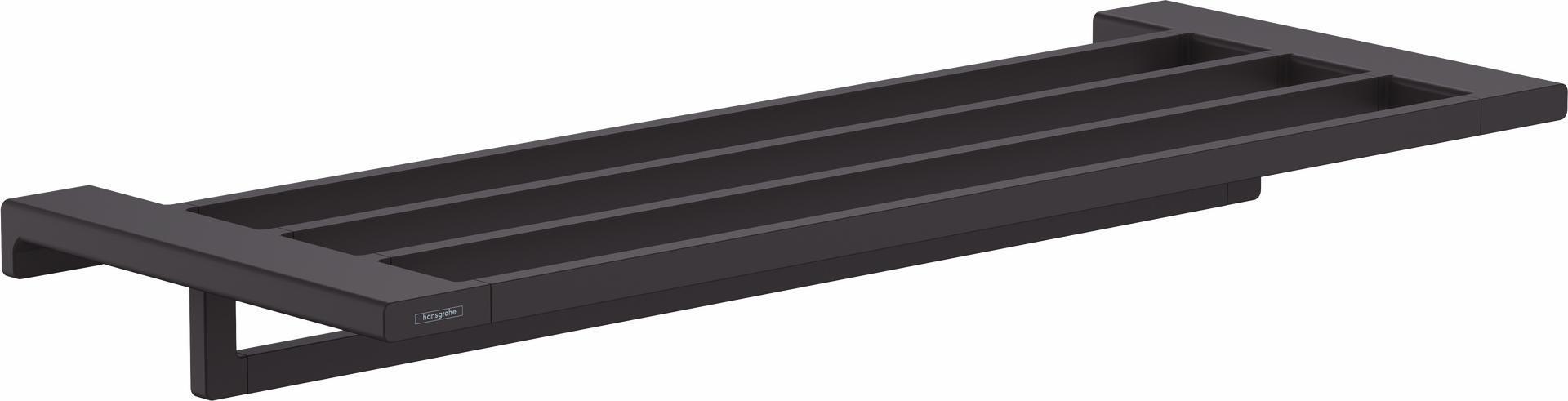 Hansgrohe AddStoris Shelf with Towel Bar in Matte Black - Bathroom Storage Solution for Towels and Essentials (Model 41751670) - Perfect for Modern Bathrooms, Spas, and Guest Suites