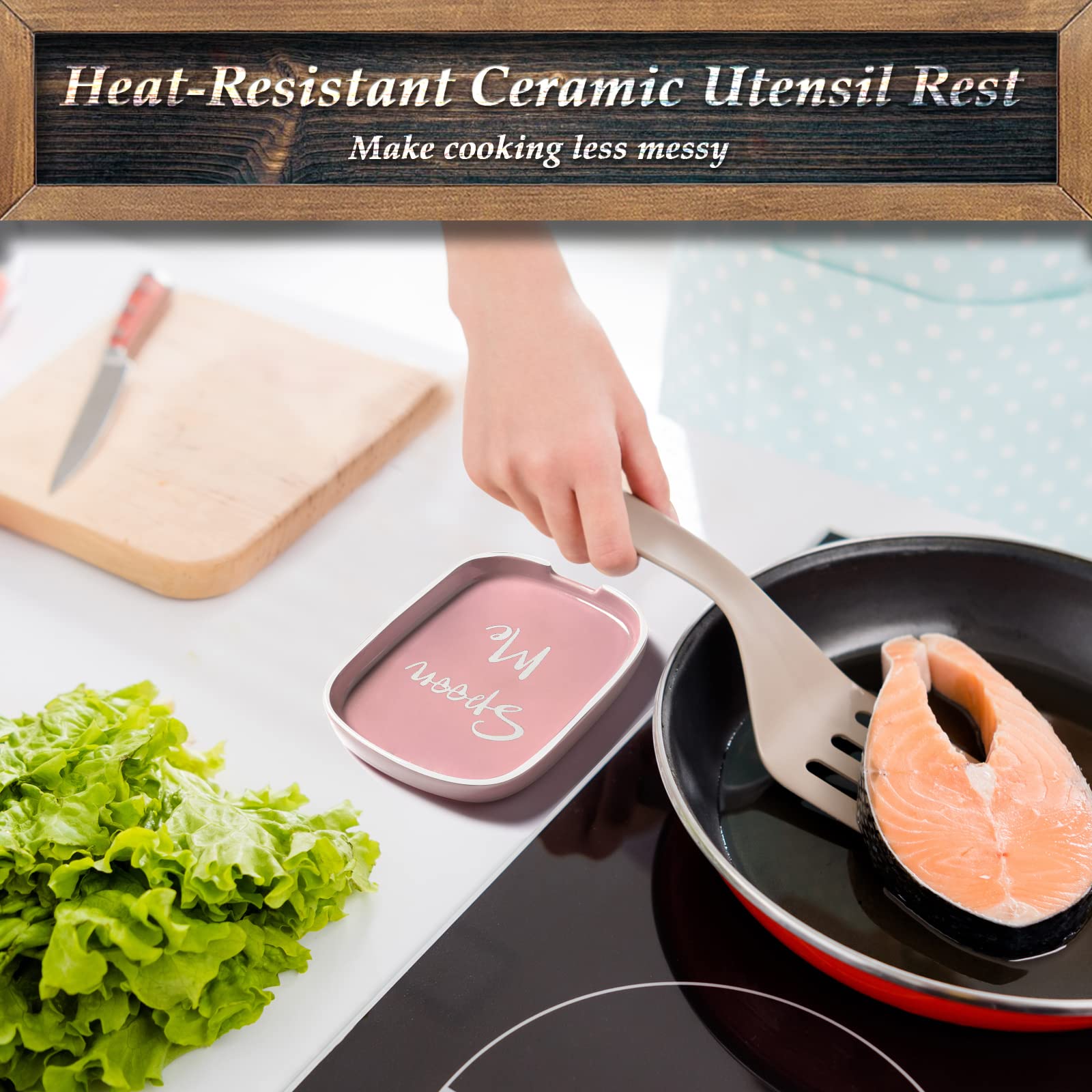 DAYYET Ceramic Spoon Rest for Stove Top - Large Heat-Resistant Kitchen Utensil Holder for Cooking - Pink Countertop Decor - Perfect for Cooking, Serving & Kitchen Organization