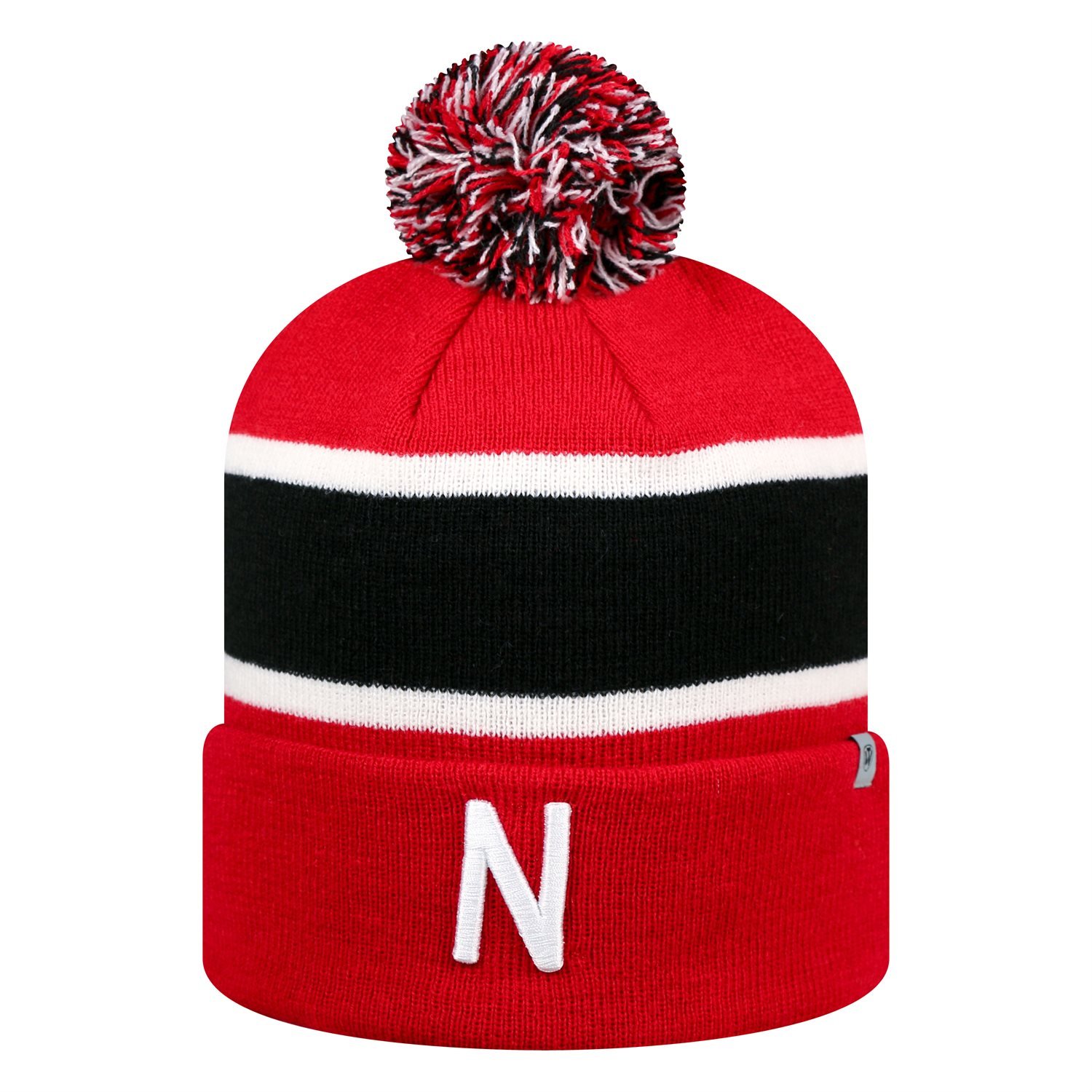Nebraska Cornhuskers Whirl Cuffed Pom Knit Beanie Hat - Official NCAA Team Logo Winter Cap for Men & Women - Perfect for Football Games, Cold Weather & Fan Gear