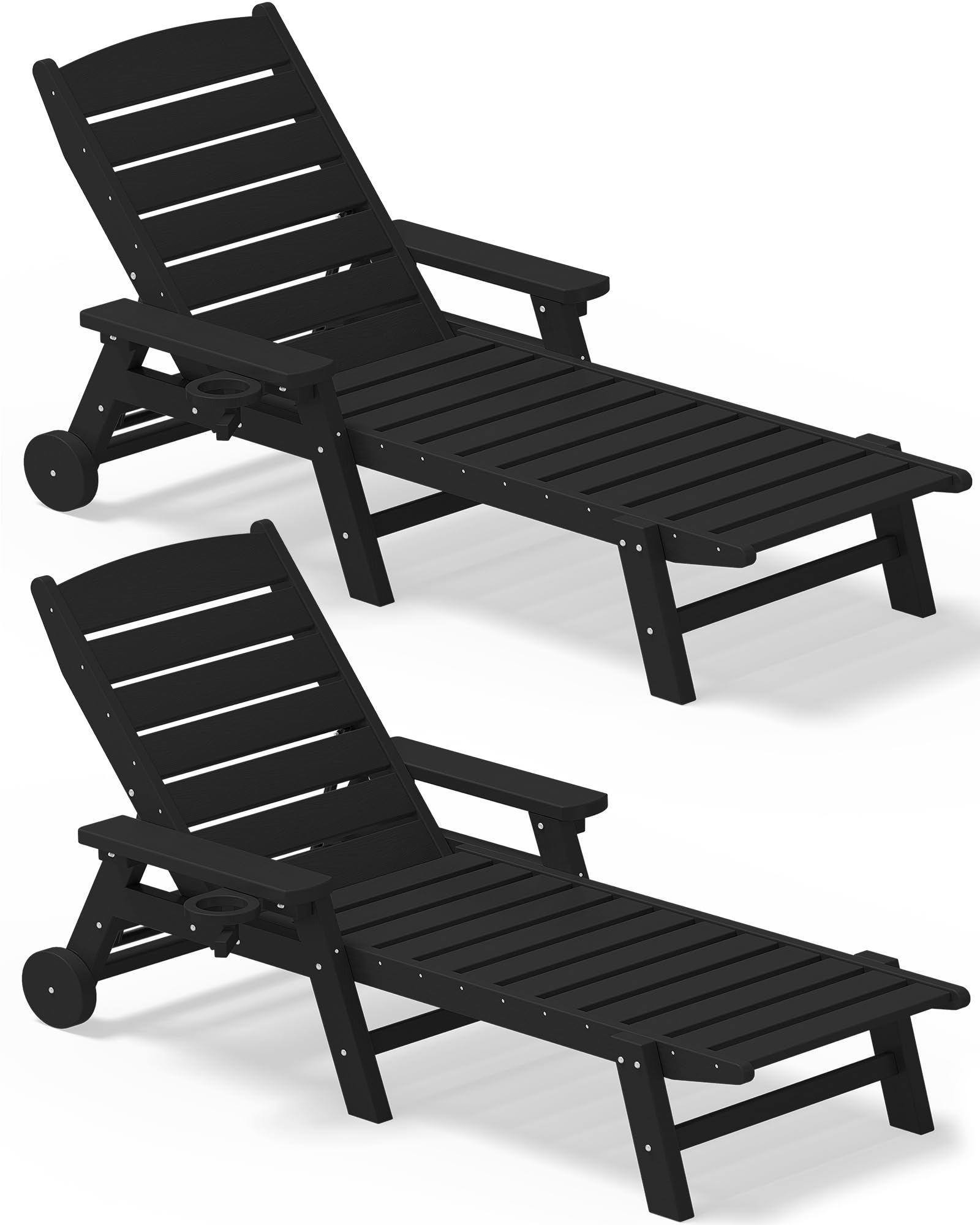 SERWALL 2-Piece Patio Lounge Set - Outdoor Poolside Chaise Lounge Chairs, Durable & Comfortable, Black - Perfect for Backyard, Garden, and Pool Relaxation