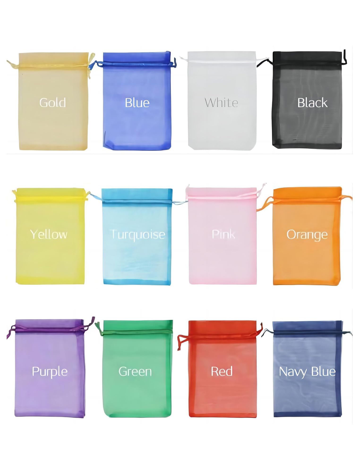 EQINI 100-Piece Assorted Color Sheer Organza Drawstring Gift Bags - Perfect for Wedding Favors, Party Gifts, Candy Packaging & Special Occasions