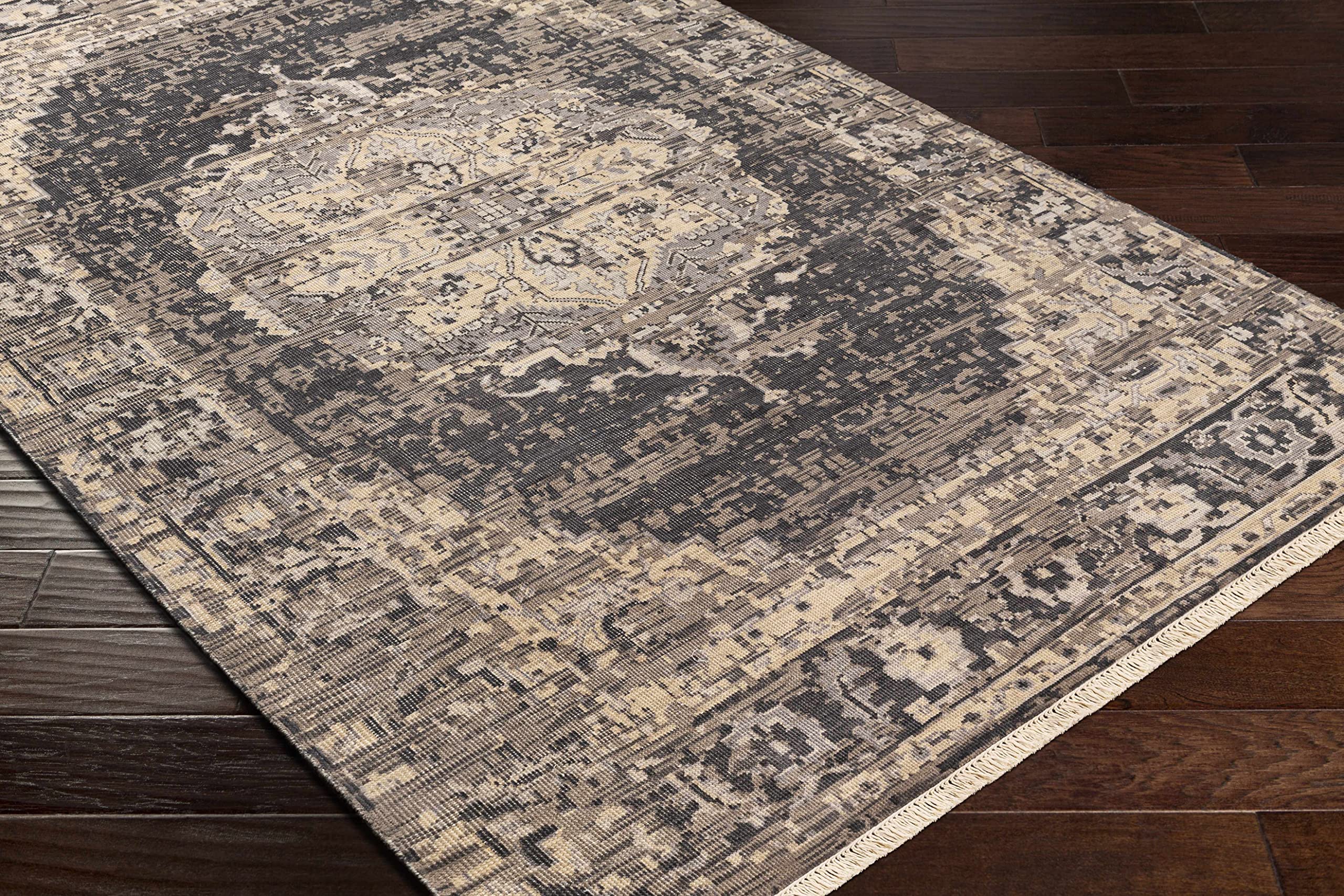 Hauteloom Girraween Wool Area Rug 6' x 9' - Traditional Design in Black, Charcoal & Medium Gray - Soft & Durable for Living Room, Bedroom, Office - Perfect for Home Decor & Cozy Spaces
