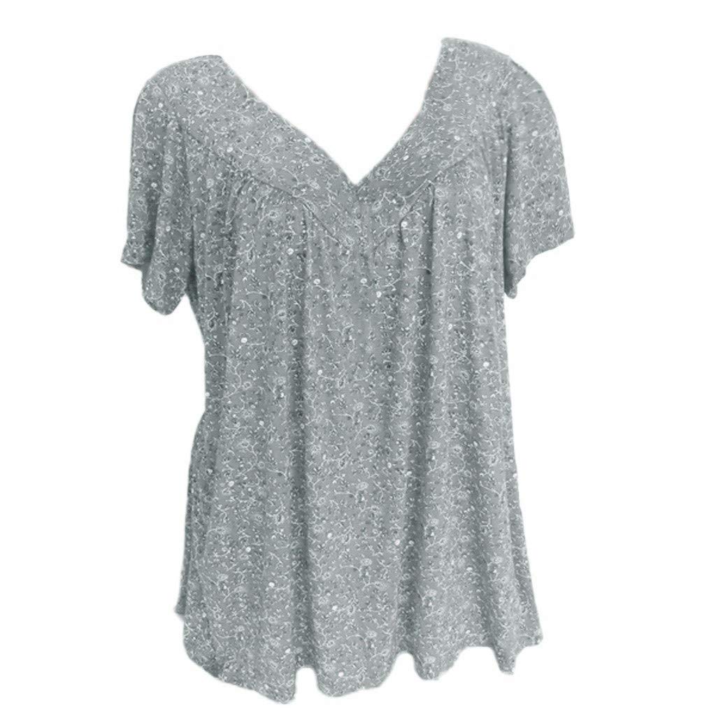Plus Size Summer Tshirt for Women - Trendy Floral V-Neck Blouse for Casual Outings