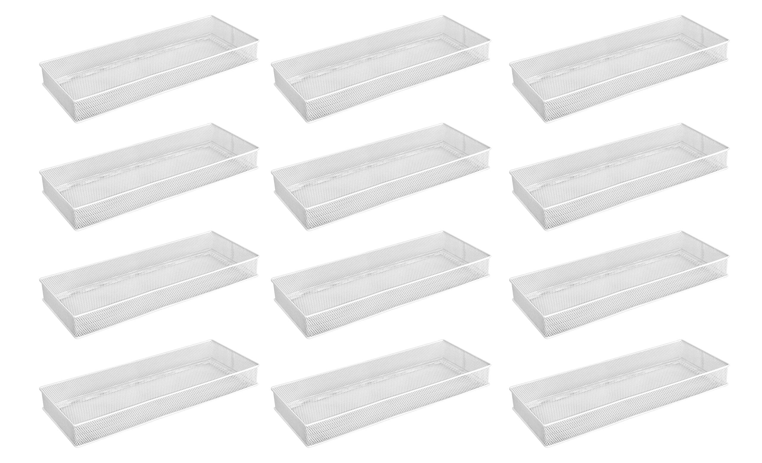 YBM HOME White Mesh Drawer Organizer Bins - 6x15x2 Inch Set of 12 - School & Office Supplies Storage Basket - Perfect for Desk, Cabinet, and Shelf Organization