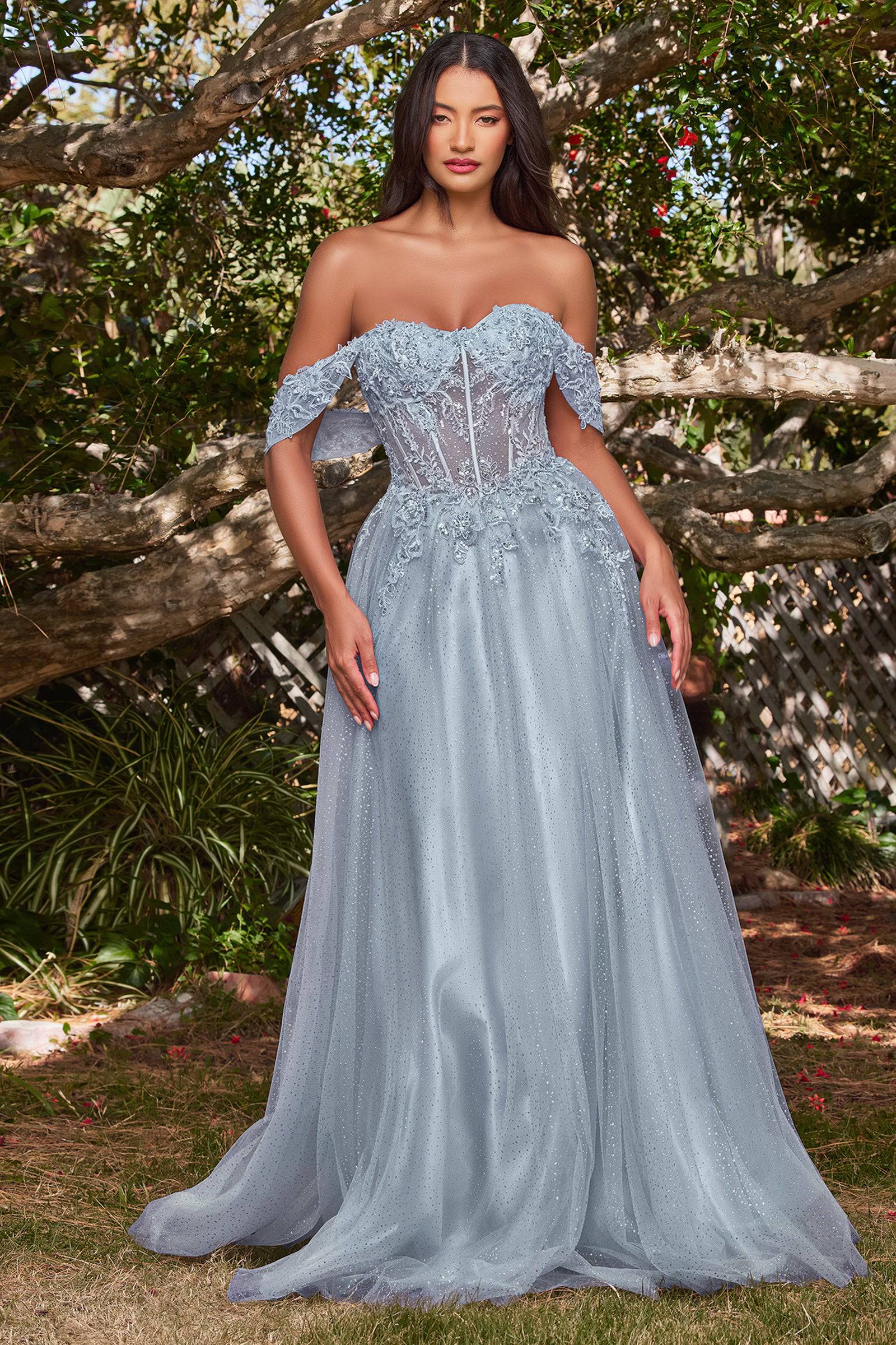 Cinderella Divine CD0198 Off Shoulder Lace Corset Dress - Elegant Prom, Wedding, Evening Gown for Women - Perfect for Formal Events & Special Occasions
