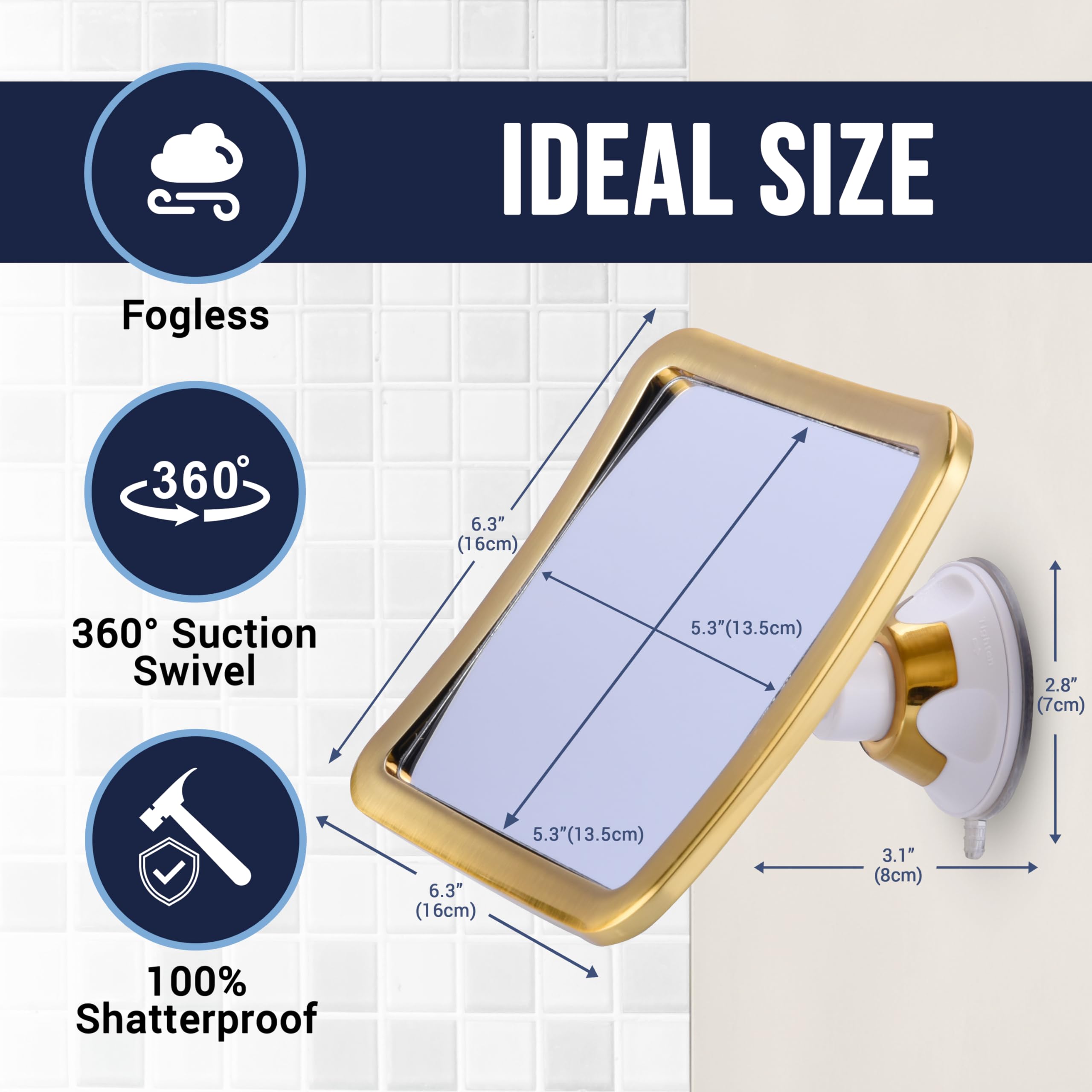 Fogless Shower Mirror for Shaving - Unbreakable Anti-Fog Bathroom Mirror with Strong Suction & 360° Swivel - Ideal for Men & Women - 6.3