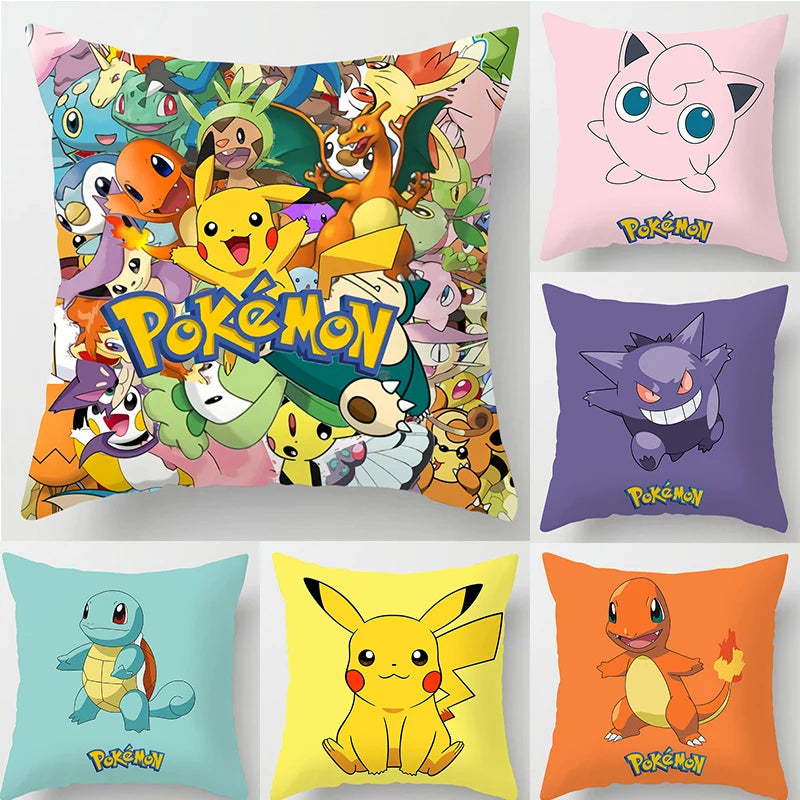 Pokemon Pillow & Cushion Covers - Soft Anime Character Bedding Decor for Kids Room, Gaming Chair, Sofa & Car Accessories