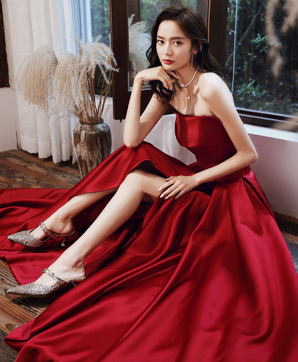 Elegant Burgundy Satin Long Prom Dress & Bridesmaid Gown - Perfect for Formal Dances, Weddings & Special Occasions