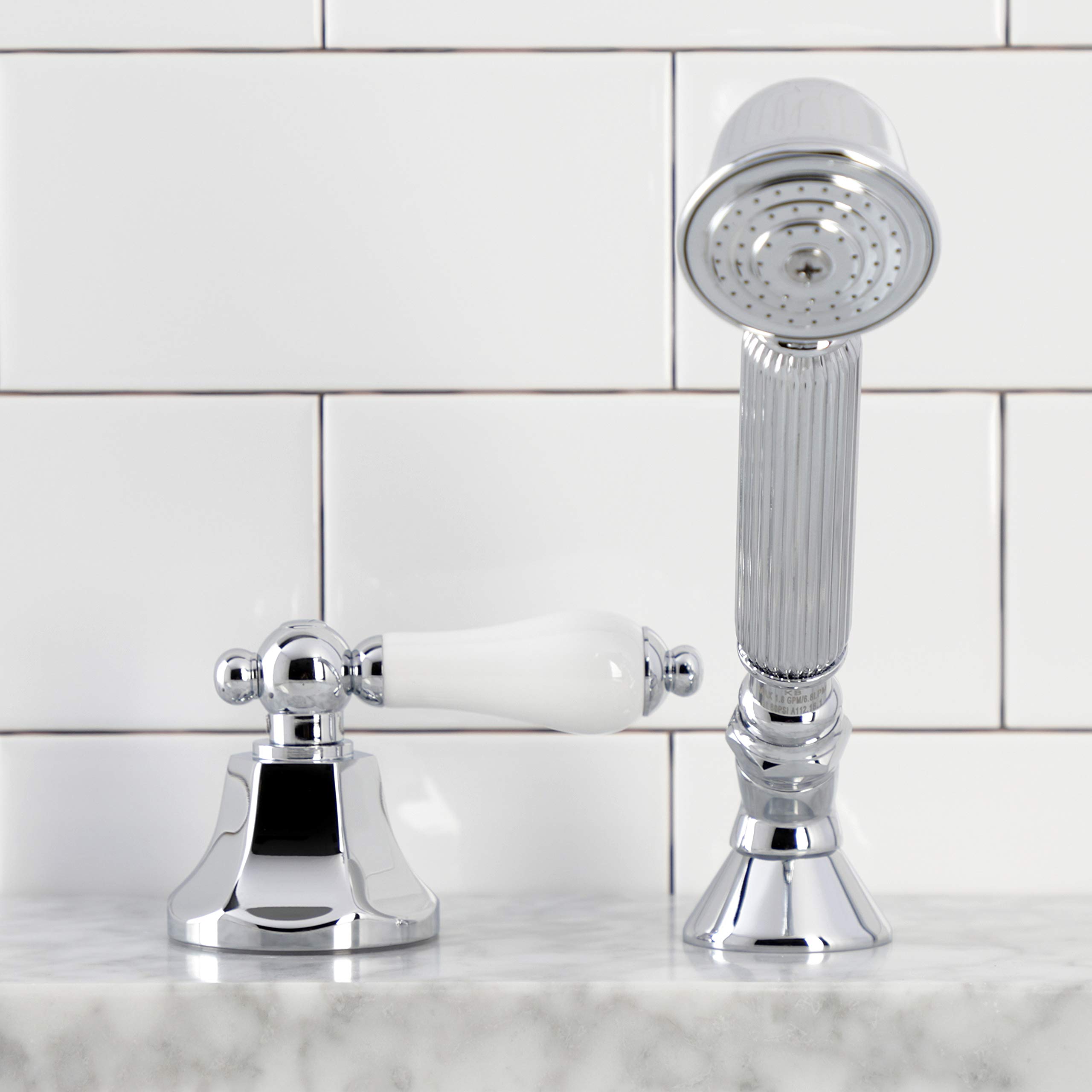 Kingston Brass KSK4301PLTR Polished Chrome Deck Mount Hand Shower with Diverter for Roman Tub Faucet - 8 x 5.63 x 2.38 Inches - Perfect for Spa-Like Bathroom Upgrades and Relaxing Soaks