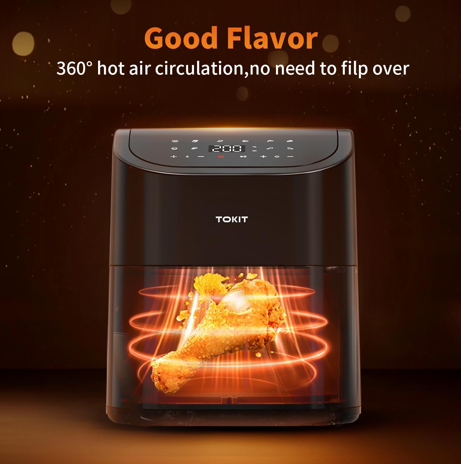TOKIT 4.8QT Compact Air Fryer with 10-in-1 Functions - Air Fry, Roast, Bake, Broil, Reheat & Dehydrate | 360°Air Crispy Technology | 400℉ Max Temp | Nonstick Dishwasher Safe Basket | Includes Online Recipes - Perfect for Family Meals, Healthy Cooking & Quick Snacks