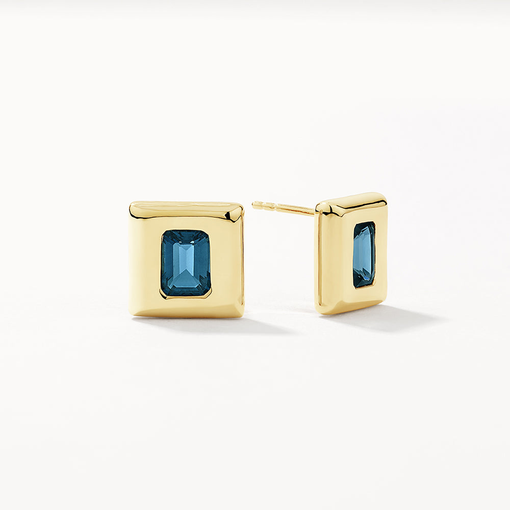 Blue Topaz Square Statement Earrings in Gold - Elegant Dangle Earrings for Women, Perfect for Weddings, Parties & Special Occasions