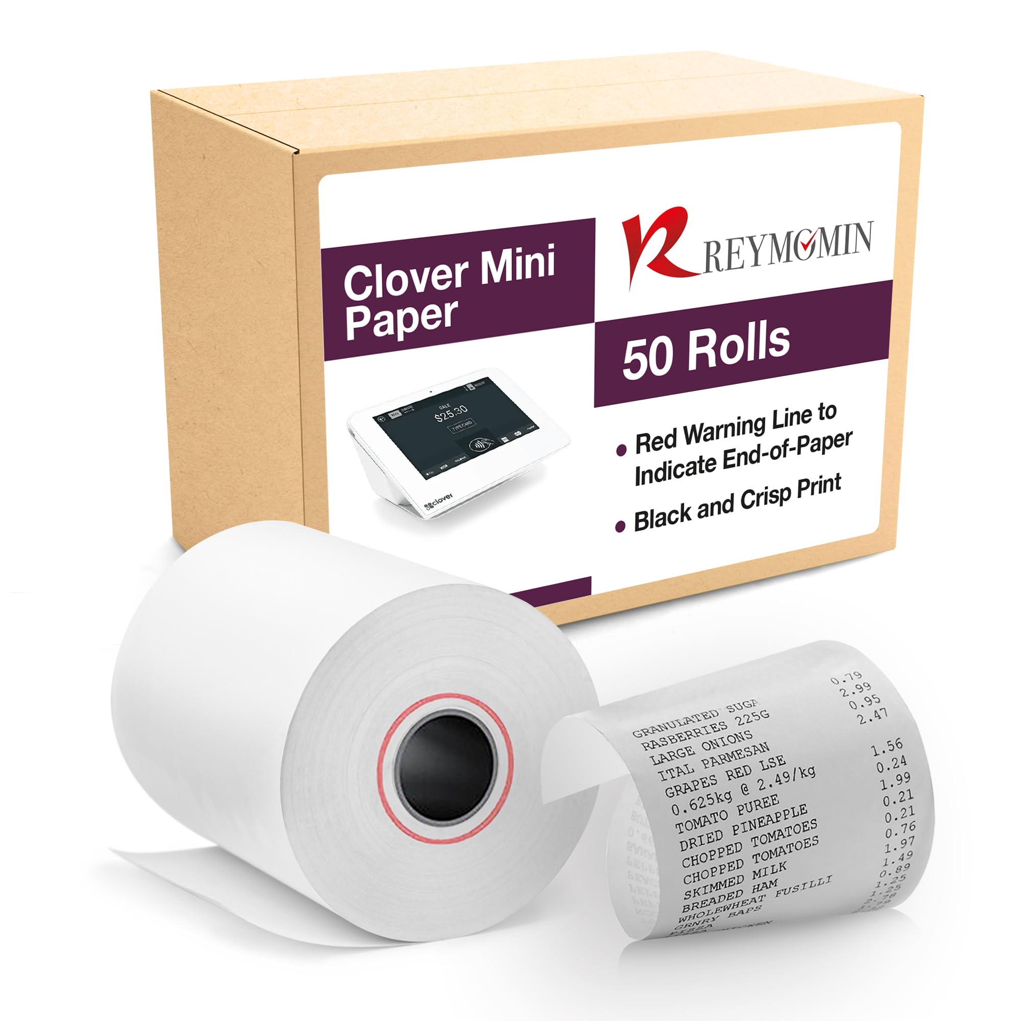 Clover Mini Receipt Paper Rolls - 50 Pack BPA Free Thermal Paper (55 GSM) for Clover Mini C300, C301, C302, C305 - Perfect for Retail Stores, Restaurants & Small Business POS Systems