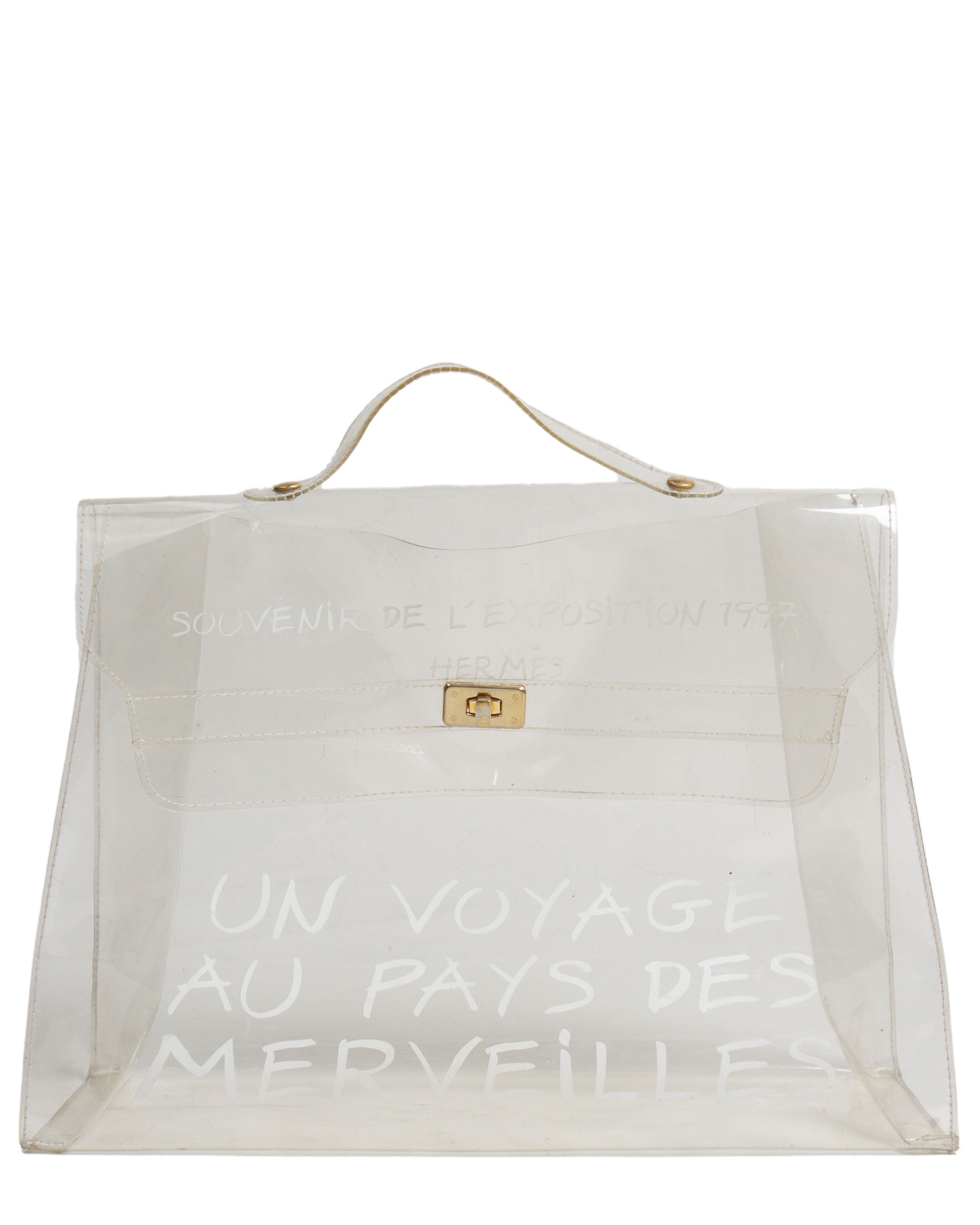 Authentic 1997 Hermes Kelly Bag Clear Promotional Handbag - Vintage Luxury Shoulder Purse for Women, Perfect for Collectors, Fashion Shows & Special Occasions