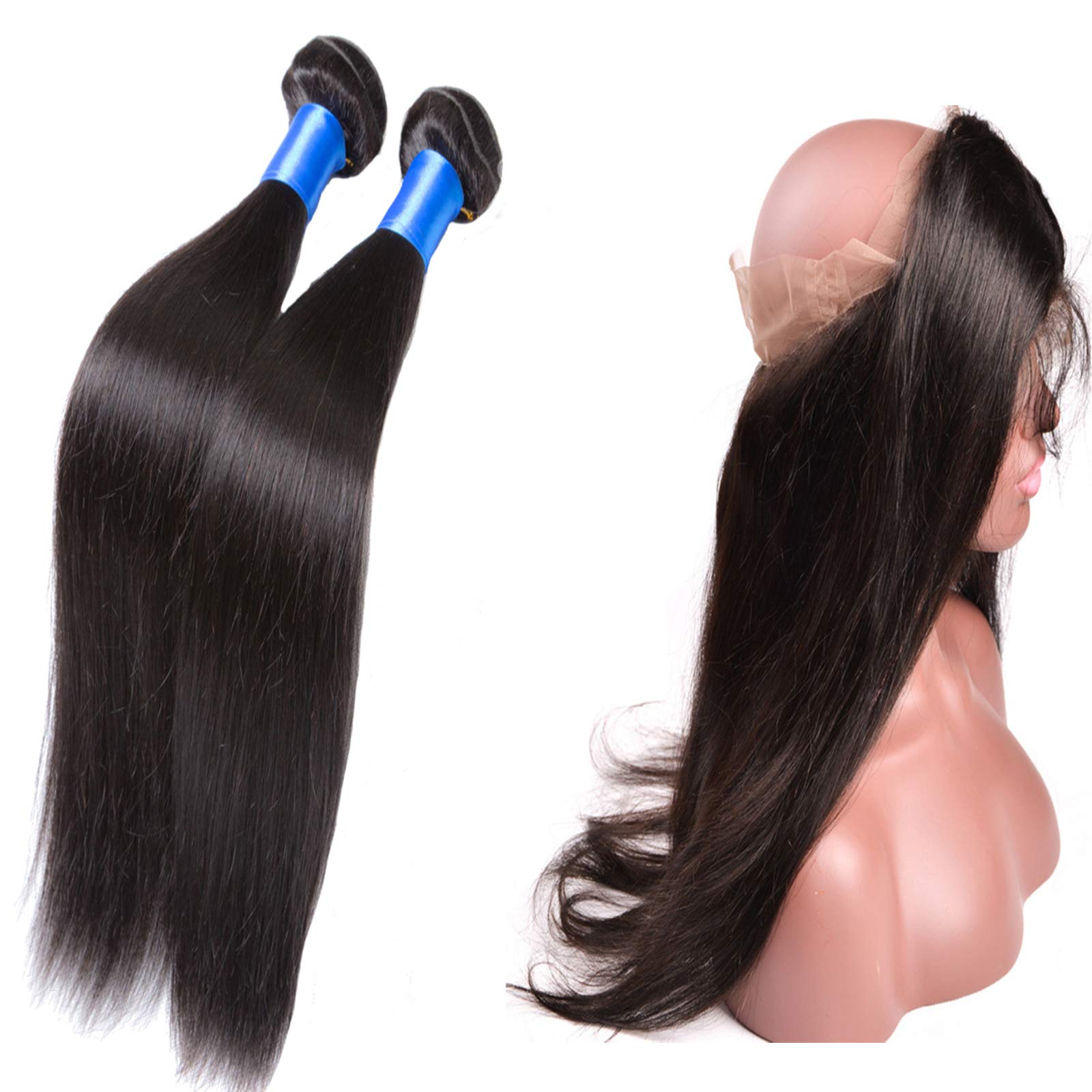 8A+ Grade Peruvian Virgin Hair Straight 360 Lace Frontal with Bundle - 12/14 Inches + 10 Inches 360 Lace Frontal Closure (Ear to Ear 22x4x2) - Natural Color (Pack of 3) | Perfect for Protective Styles, Weaves, and Everyday Glam Looks