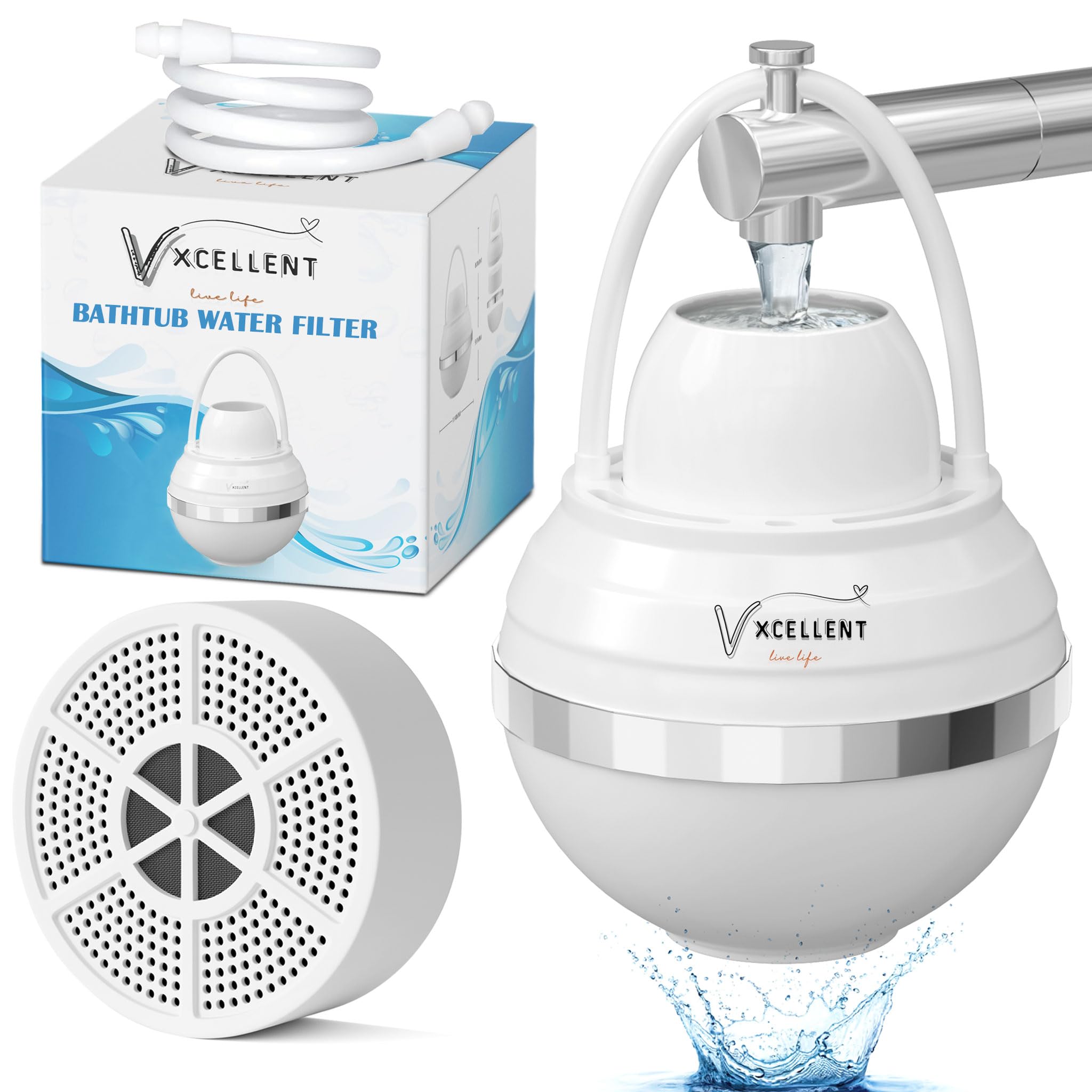 8-Stage Bath Water Filter for Tub Faucet - Removes 100+ Contaminants, BPA Free | 5,000 Gallon Capacity Carbon Water Purifier for Bathtub | Perfect for Sensitive Skin, Baby Baths & Relaxing Soaks