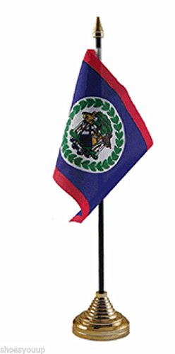 Belize Polyester Table Desk Flag 6x4 Inches with Gold Base - Perfect for Office Decor, School Events & Patriotic Displays