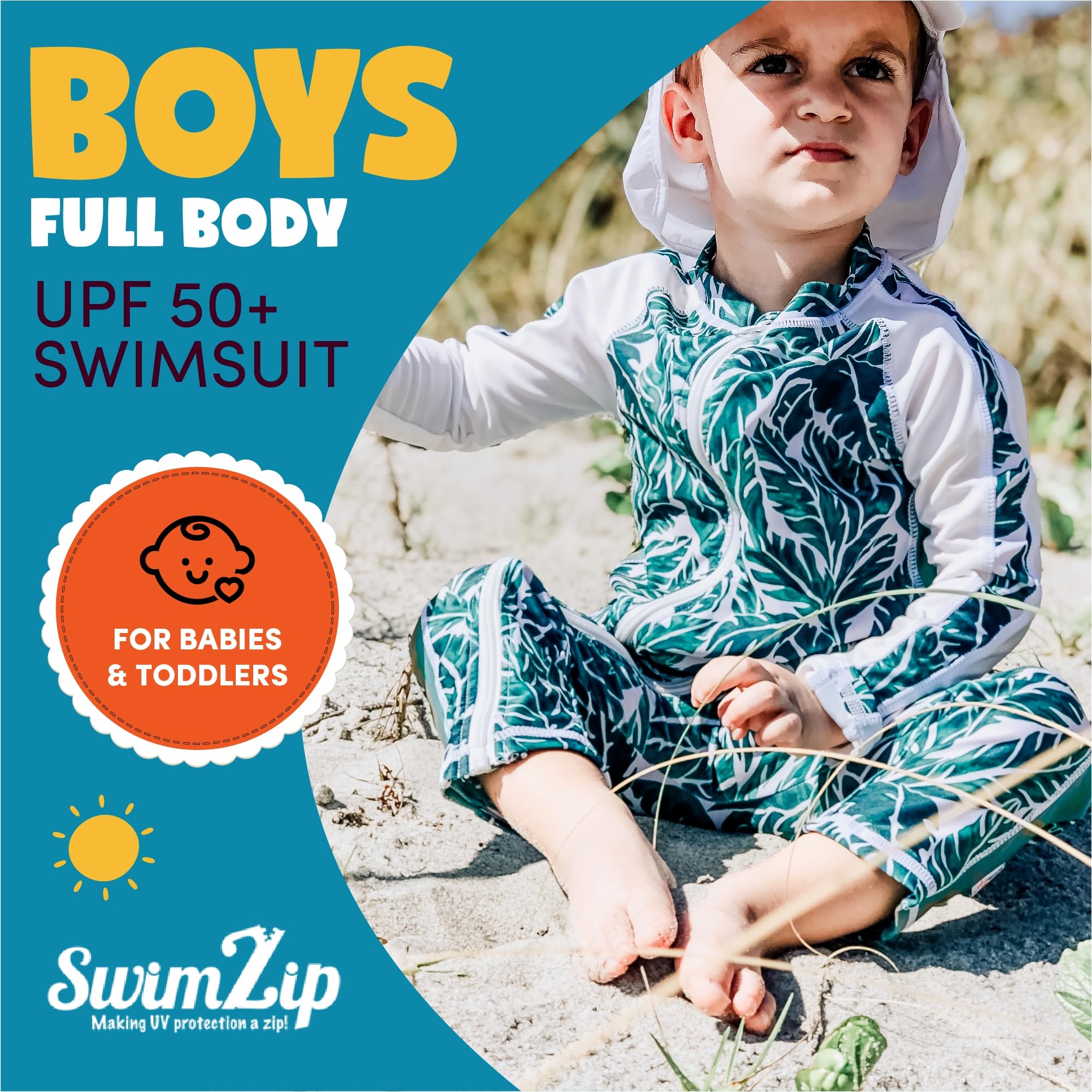 UPF 50+ Boys' Swimsuits - Long Sleeve Rash Guard for Toddlers & Kids - Beach & Pool Protection
