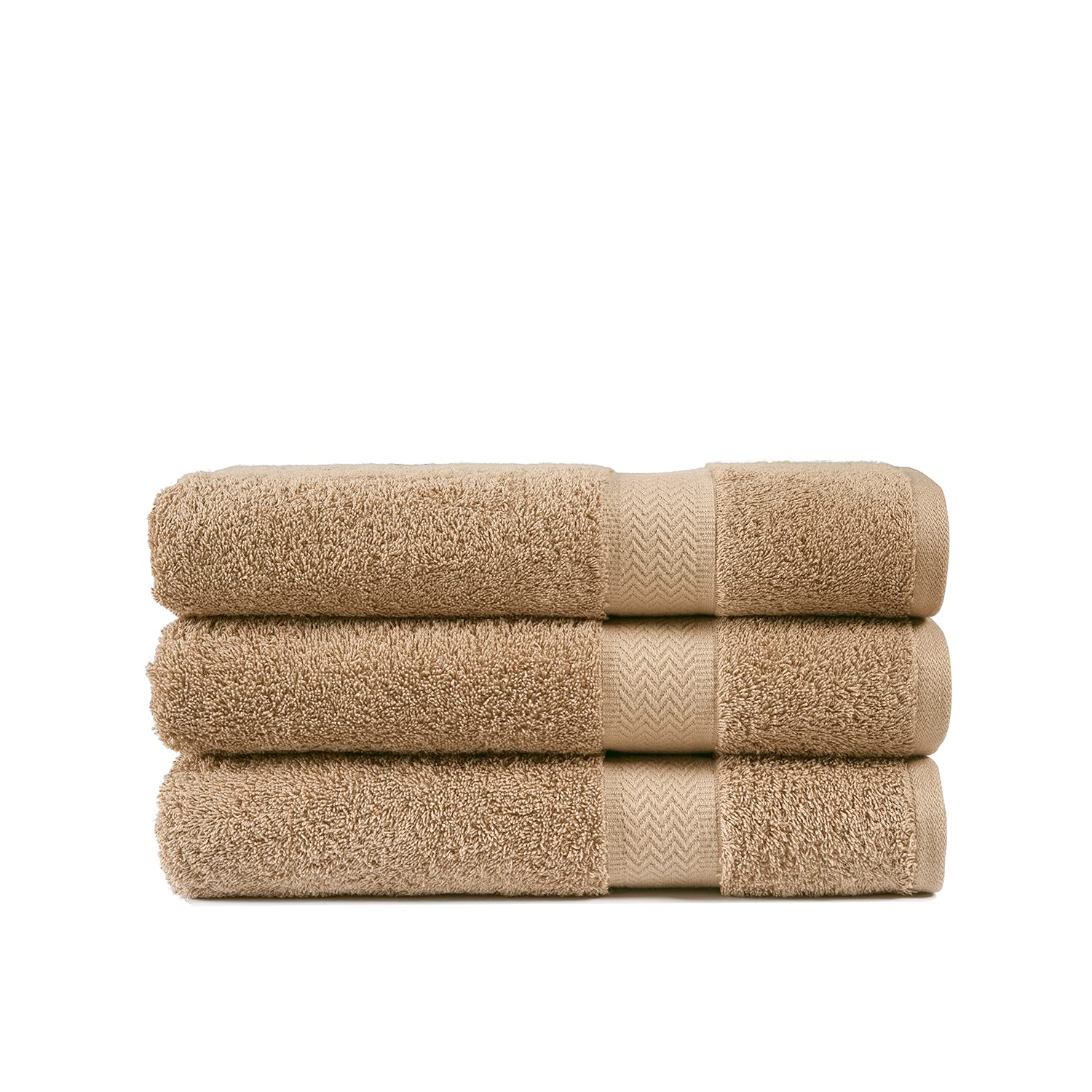 Premium 3-Pack Beige Bath Towels Set - 100% Combed Cotton, 28
