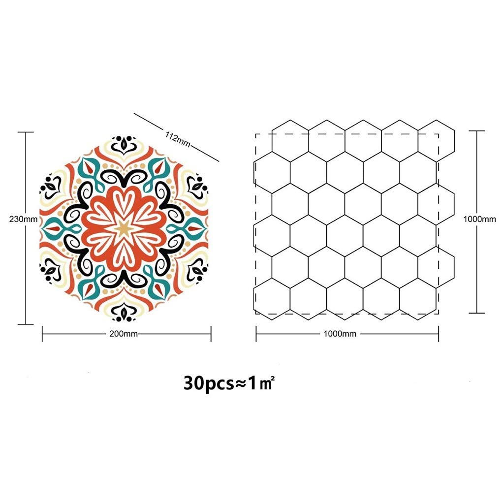 100 PCS Hexagon Non-Slip Vinyl Floor Stickers - 7.87