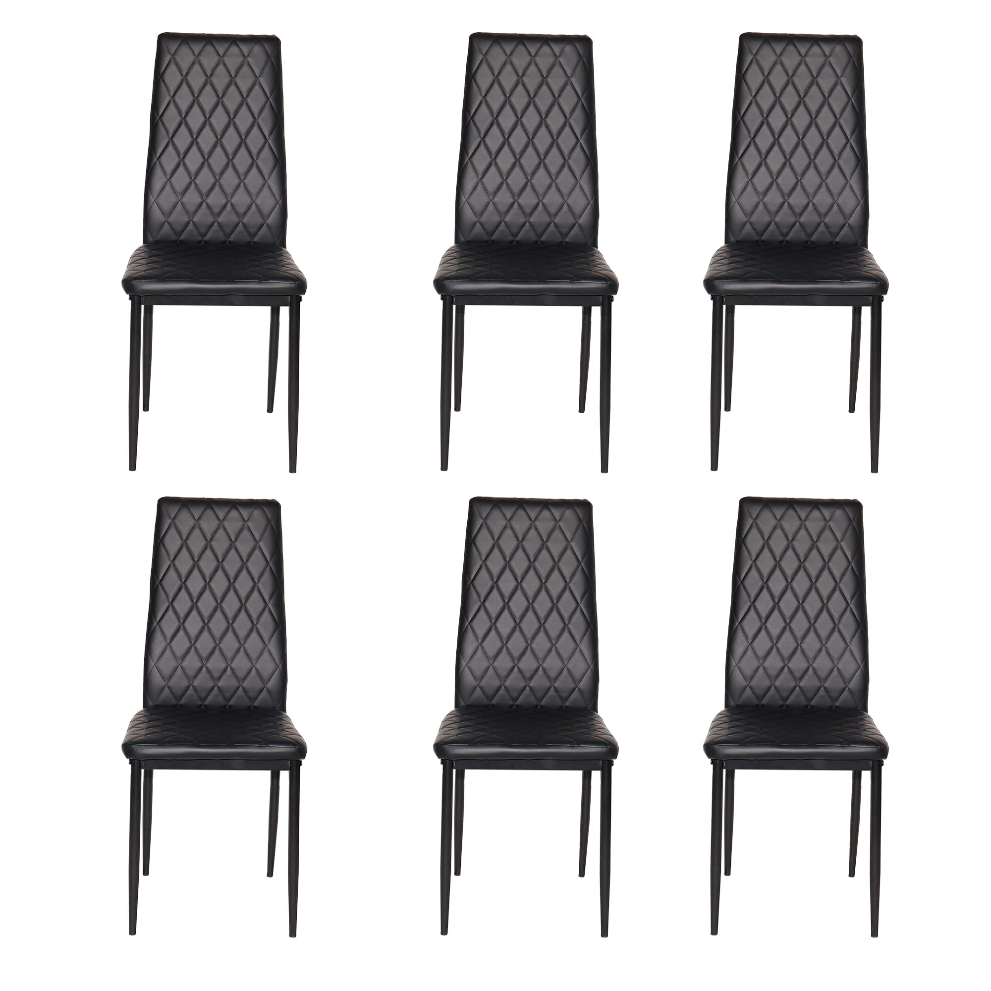 Modern Leather Dining Chairs Set of 6 - Metal Frame Kitchen & Dining Room Chairs by IANIYA (Black) - Perfect for Home, Restaurant, and Office Use