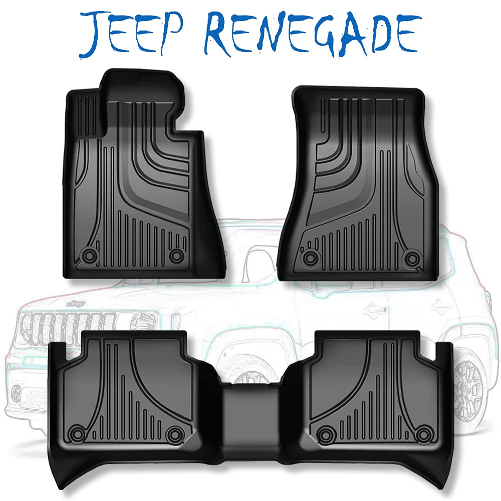 Premium TPE All-Weather Floor Mats for 2015-2021 Jeep Renegade - Heavy Duty Front & Rear Seat Liners - Black Car Interior Protection - Perfect for Off-Road, Daily Commute & Winter Driving
