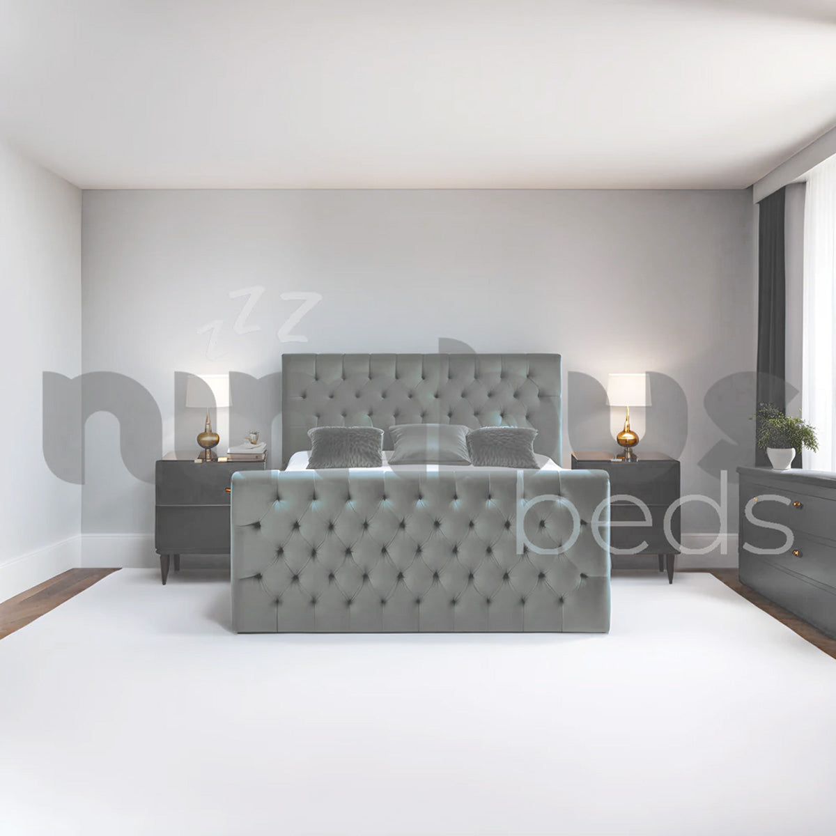 Chesterfield Luxury Bed Frame - Queen/King Size Upholstered Platform Bed with Button Tufting & Wooden Slats - Perfect for Master Bedroom & Guest Room