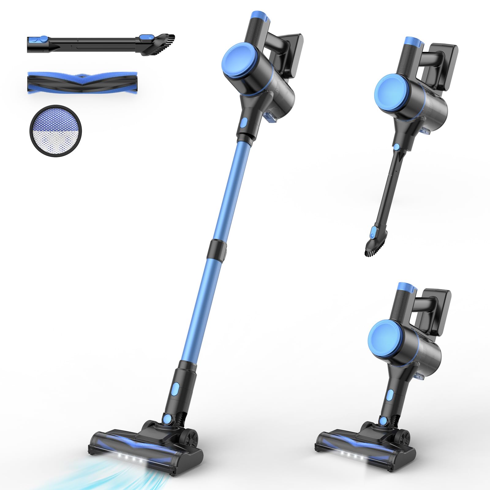 N8 Cordless Stick Vacuum Cleaner - Lightweight, Powerful Suction, 2200mAh Battery for 40 Min Runtime, Self-Standing Rechargeable Vacuum for Hardwood Floors, Carpets & Pet Hair - Perfect for Quick Cleanups & Pet Owners
