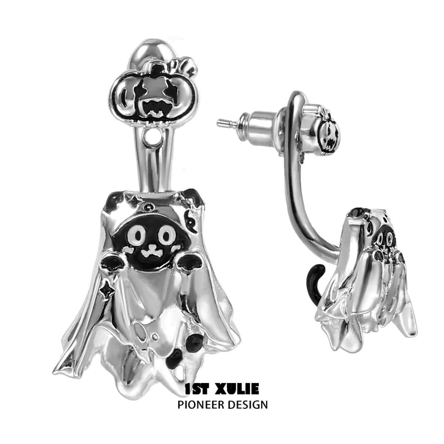 18K Gold Plated Halloween Ghost Cat Earrings for Women - Spooky & Elegant Jewelry for Halloween Parties, Cosplay, and Gift Giving