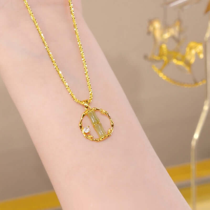 14K Gold Plated Bamboo Pendant Margarita Twist Necklace - Elegant Dainty Jewelry for Women | Perfect for Parties, Date Nights & Everyday Wear | R8266