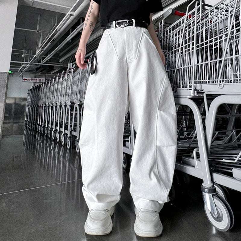 American Style Men's Casual Pants - Straight Wide Leg Loose Fit Solid Color Trousers for Autumn | Comfortable Everyday Wear for Work & Leisure