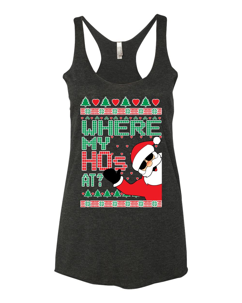 Santa Where My Hos at Christmas Tri-Blend Racerback Tank Top - Funny Holiday Women's T-Shirt for Christmas Parties & Gifts