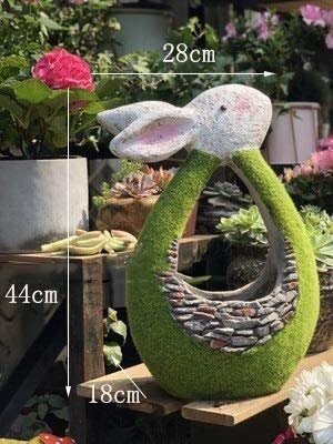Resin Rabbit Statue - Outdoor Garden Decor, Animal Flower Pot Ornament for Balcony, Patio & Lawn - Handcrafted Potted Crafts for Gardening, Home & Yard Decoration (Perfect for Spring Displays & Fairy Gardens)