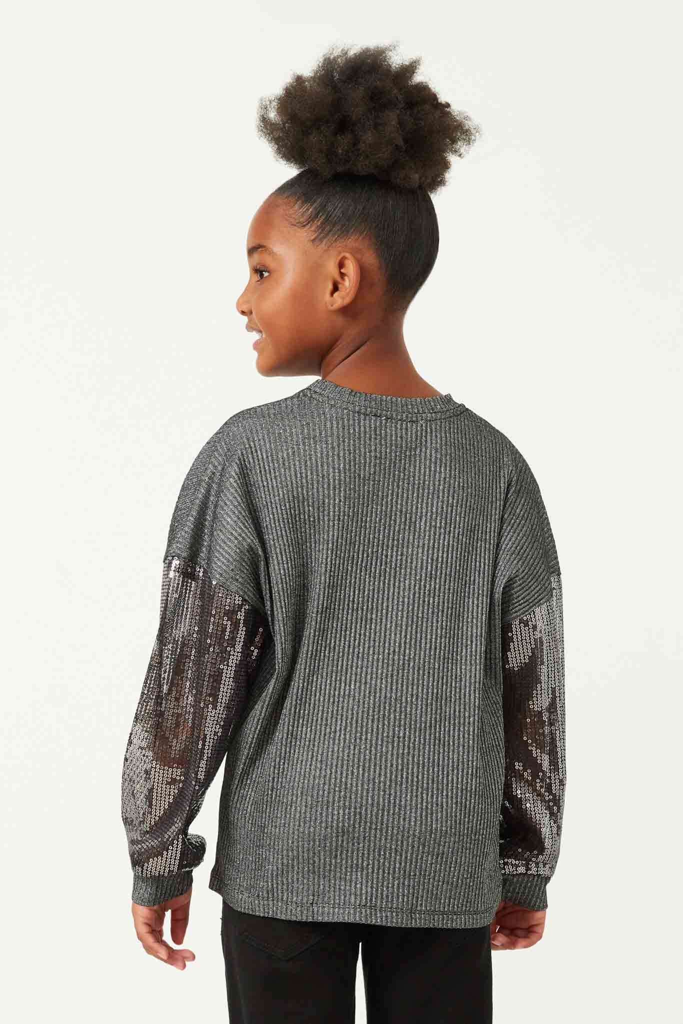 Sparkly Sequin & Metallic Rib Long Sleeve Party Top for Women - Perfect for Night Out, Club Wear, and Holiday Celebrations
