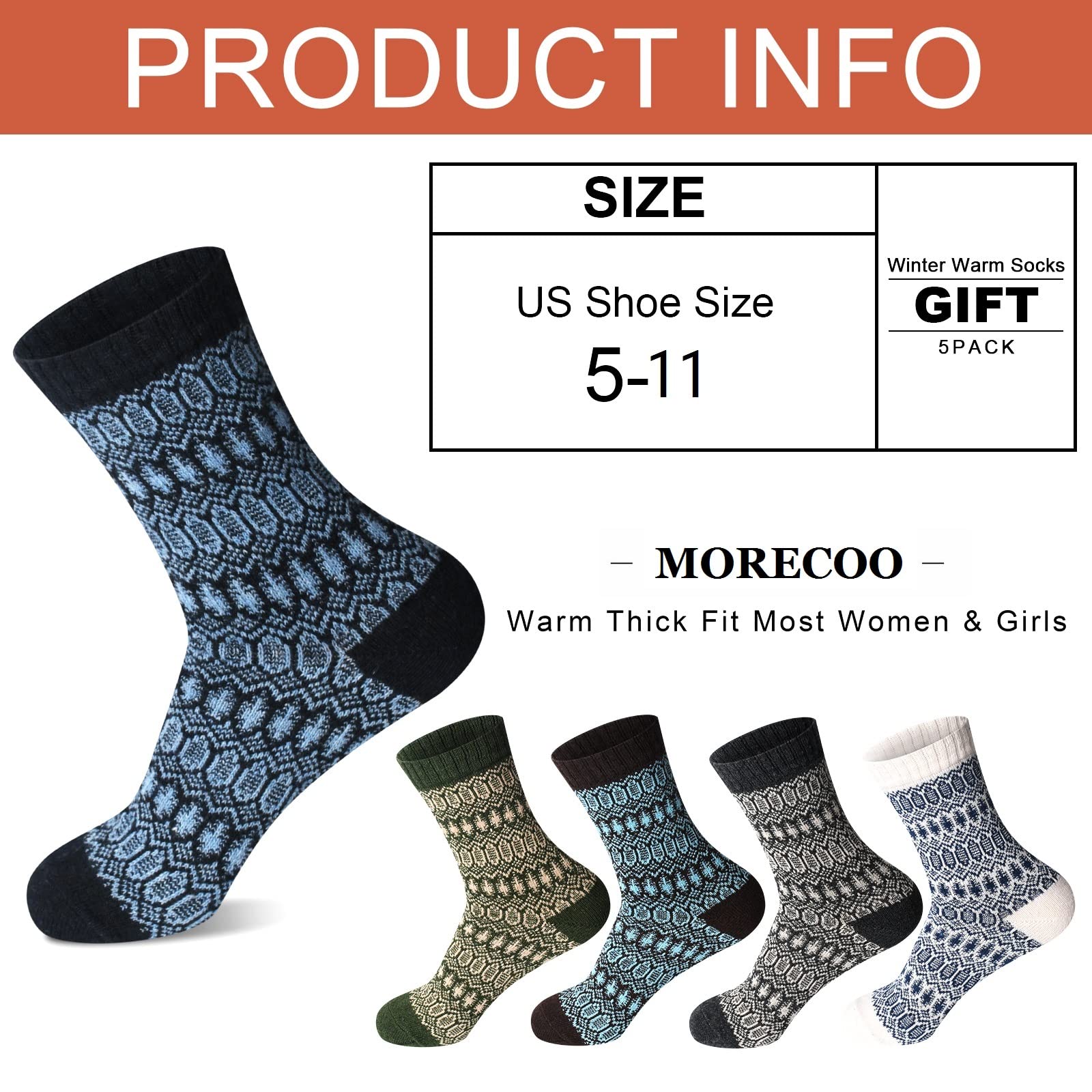 MORECOO Women's Winter Socks - Thick Wool Soft Warm Cozy Crew Socks for Women | Christmas Gifts & Stocking Stuffers | Perfect for Cold Weather, Indoor Comfort & Holiday Gift Giving