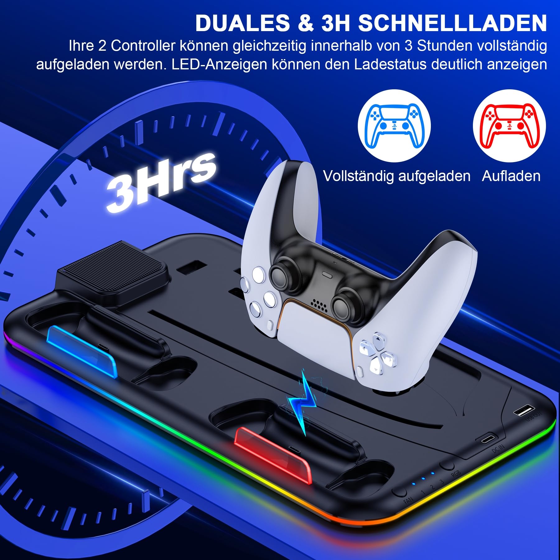 ALEEMTRY PS5 Stand with Cooling Fan & RGB Lights - 3-Speed Adjustable Cooling, 15 Game Storage Holder - Compatible with PS5 Slim Disc & Digital Edition - Perfect for Gaming Setup & Console Protection