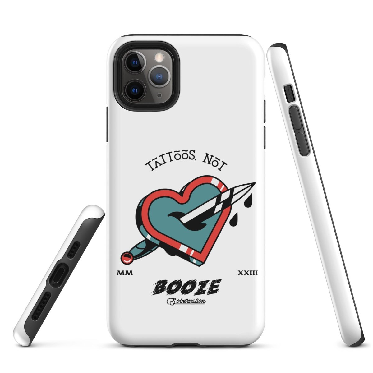 Tattoos Not Booze Heart iPhone Tough Case - Durable Protective Cover for iPhone 11/12/13/14/15 Pro Max - Perfect for Tattoo Lovers & Nightlife Enthusiasts