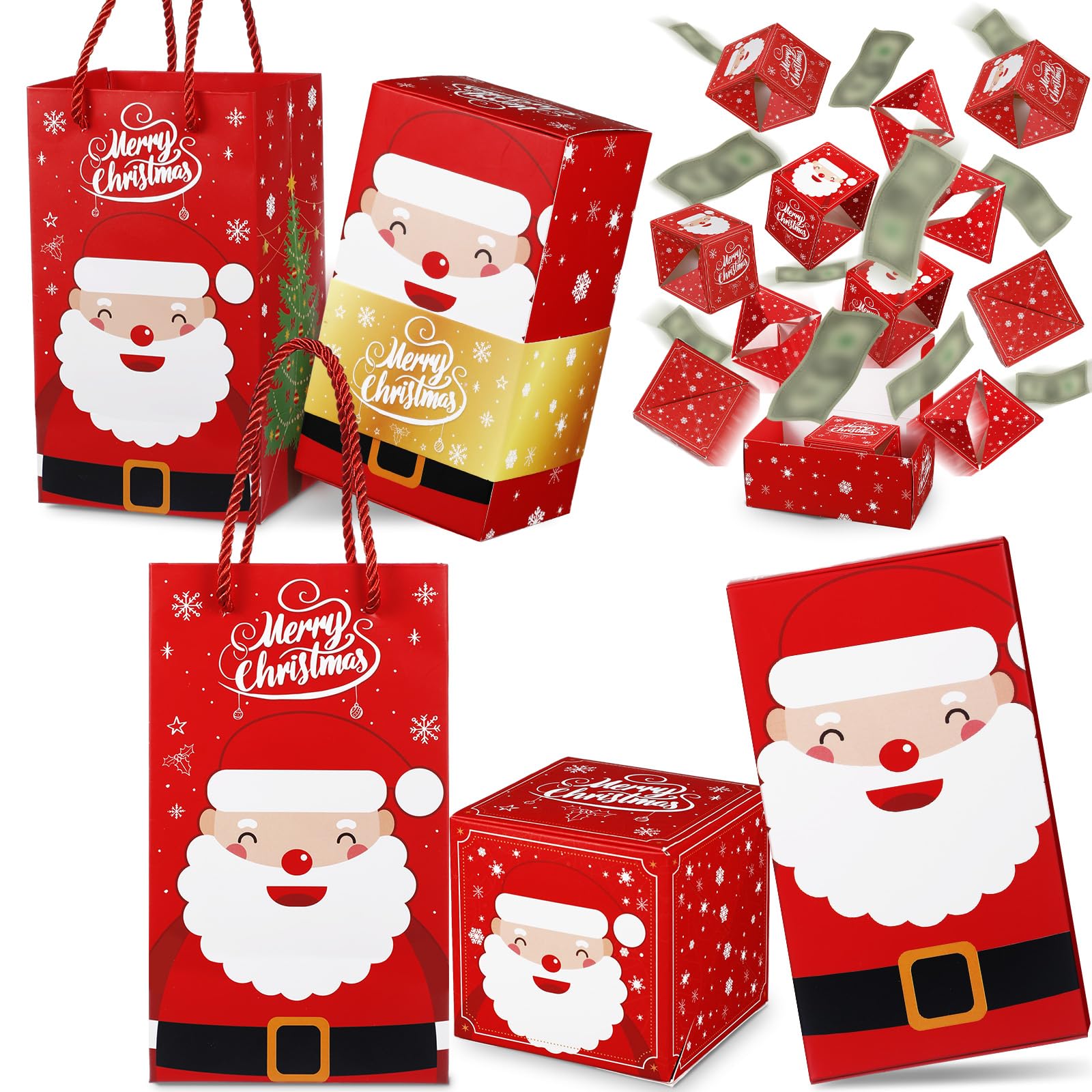 Kosiz Christmas Exploding Gift Box Set of 2 - Money Pop Up Gift Box for Cash, Birthday & Holiday Presents - Perfect for Santa Claus Gifts, Relatives, Friends, Women, Men & Kids - Great for Christmas Parties, Surprise Money Gifts & Special Occasions
