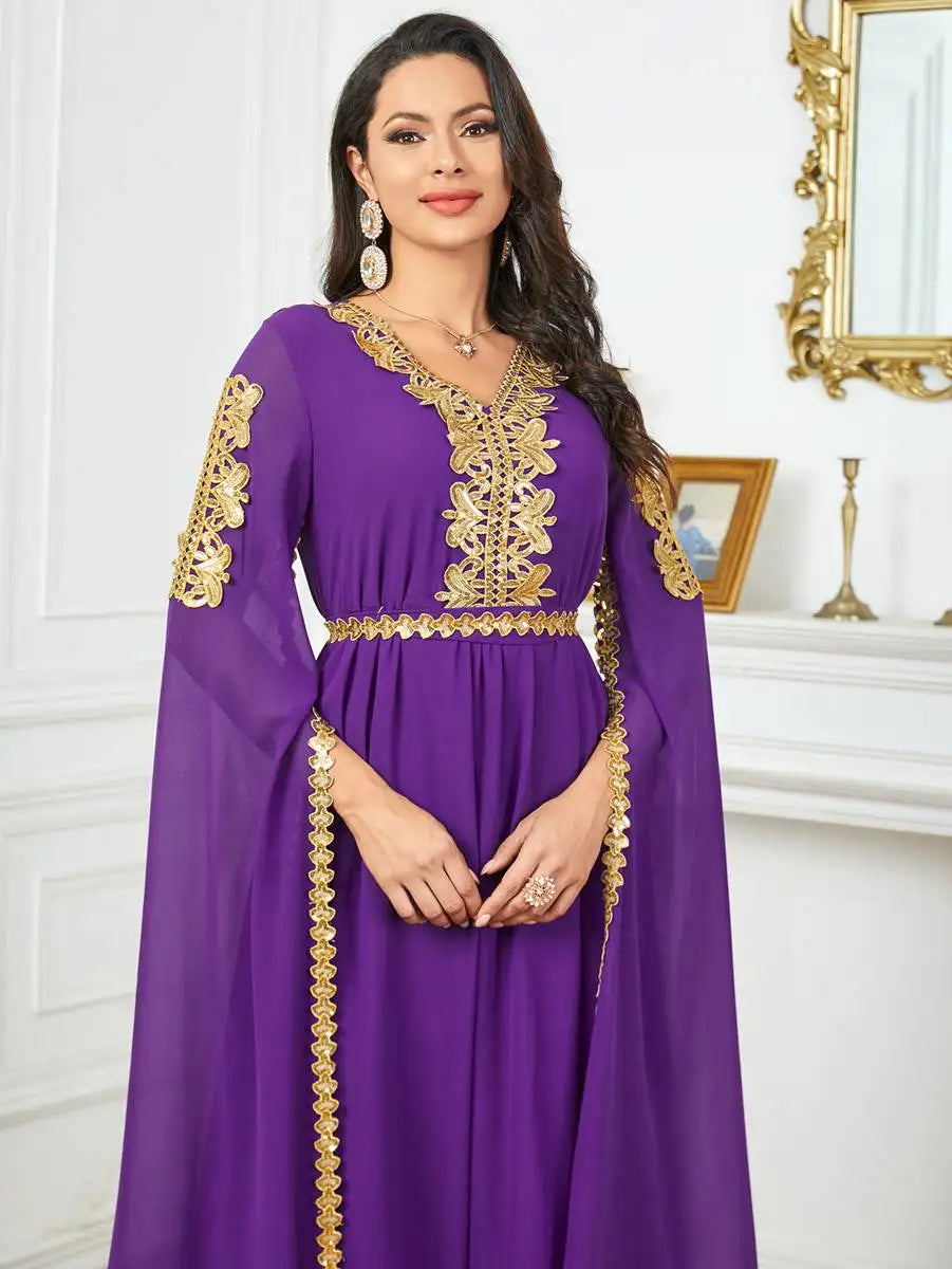 Elegant Eid Arab Caftan Dress - Flowy Chiffon Kaftan with Raglan Sleeves | Perfect for Eid Celebrations, Wedding Guest Outfits & Special Occasions