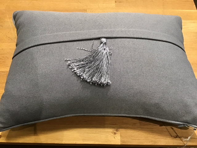 Gray Lumbar Pillow with Tassel - Supportive Lower Back Cushion for Sofa, Bed & Office Chair - Home & Office Comfort