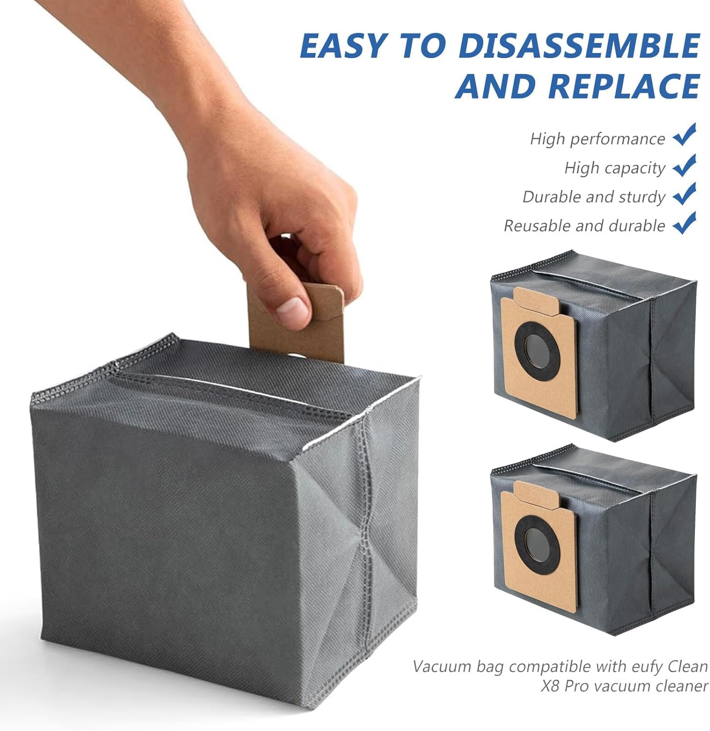 10 Pack 2.5L Large Vacuum Dust Bags for Eufy X10 Pro Omni & X8 Pro Robot Vacuum Self-Empty Station - Replacement Dust Bags for Robotic Cleaners - Perfect for Pet Hair, Dust & Allergen Collection in Hardwood & Carpet Floors
