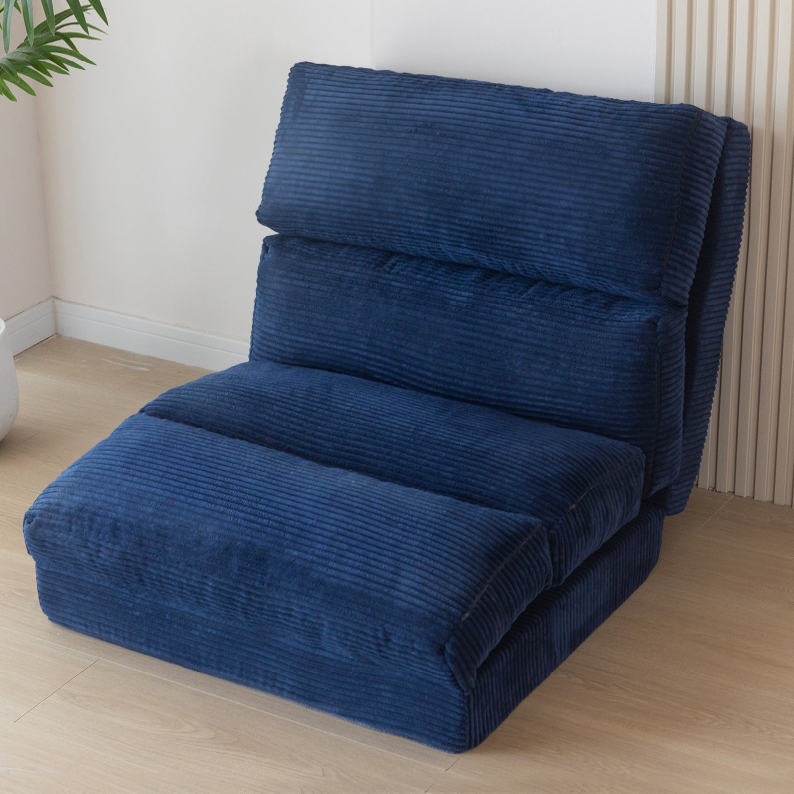 MAXYOYO Folding Sofa Bed - Extra Wide Corduroy Floor Mattress in Navy Blue | Convertible Sleeper for Small Spaces, Guest Room & Dorm | Comfortable Lounge Sofa for Living Room, Bedroom & Apartment