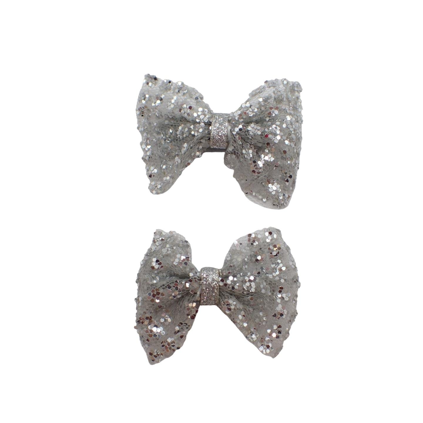 Topkids 2-Piece Hair Bows Set - Stylish Silver Glitter Alligator Clip Hair Accessories for Girls, Women & Brides | Perfect for Weddings, Parties & Festivals