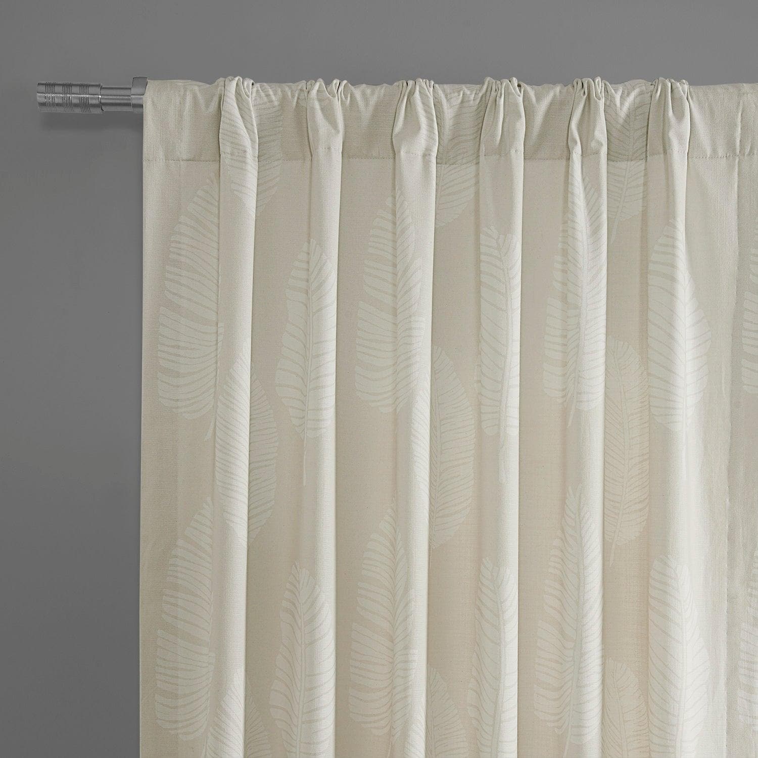 White Floral Printed Cotton Curtains - Textured Leaflet Design for Living Room & Bedroom Window Decor