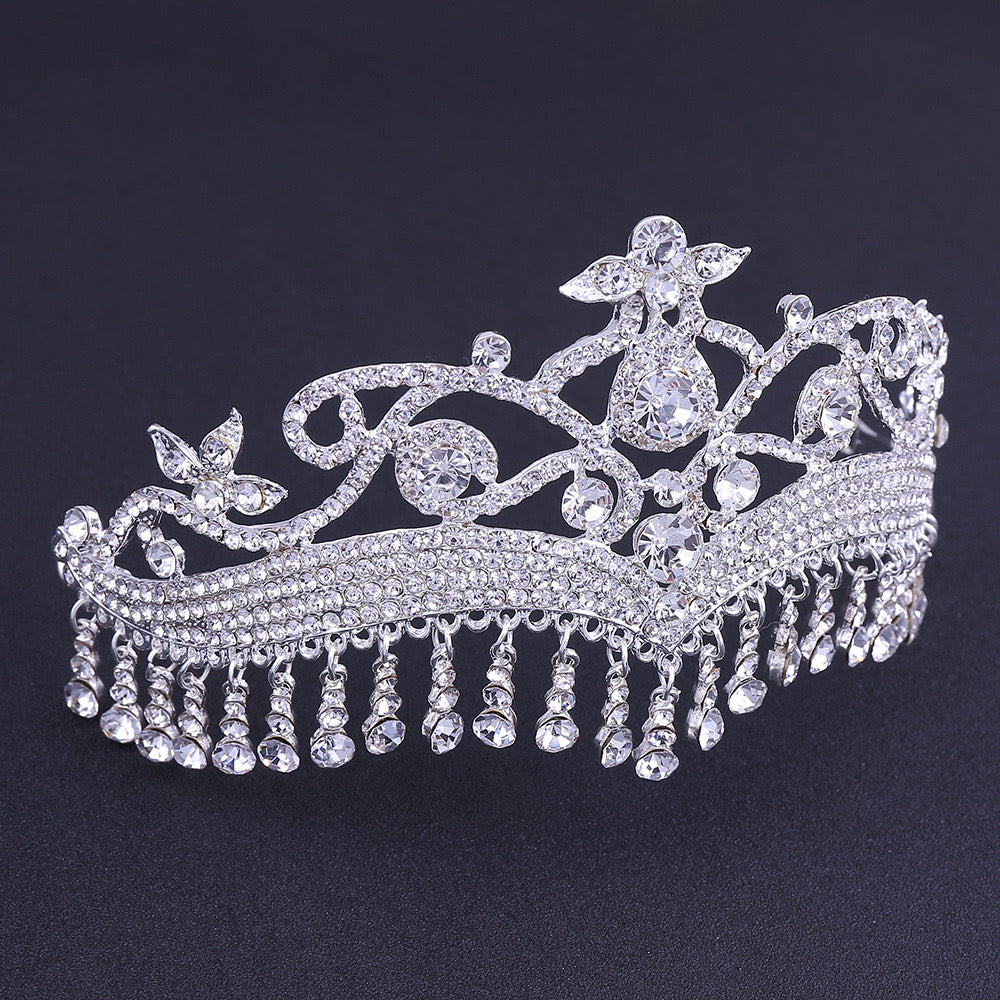 Baroque Crystal Wedding Headdress - Rhinestone Princess Tiara Crown with Silver Drops | Bridal Hair Accessories for Weddings, Prom, Pageants & Special Occasions